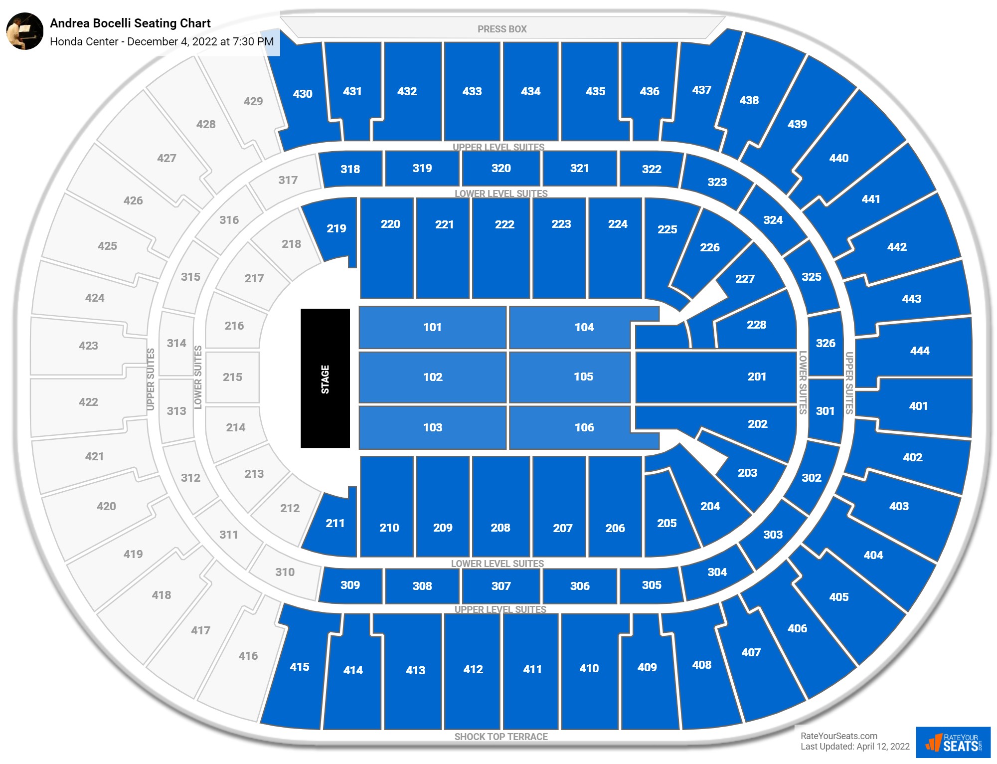 Andrea Bocelli seating chart Honda Center