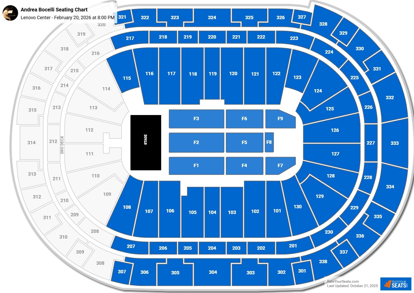 Andrea Bocelli seating chart Lenovo Center