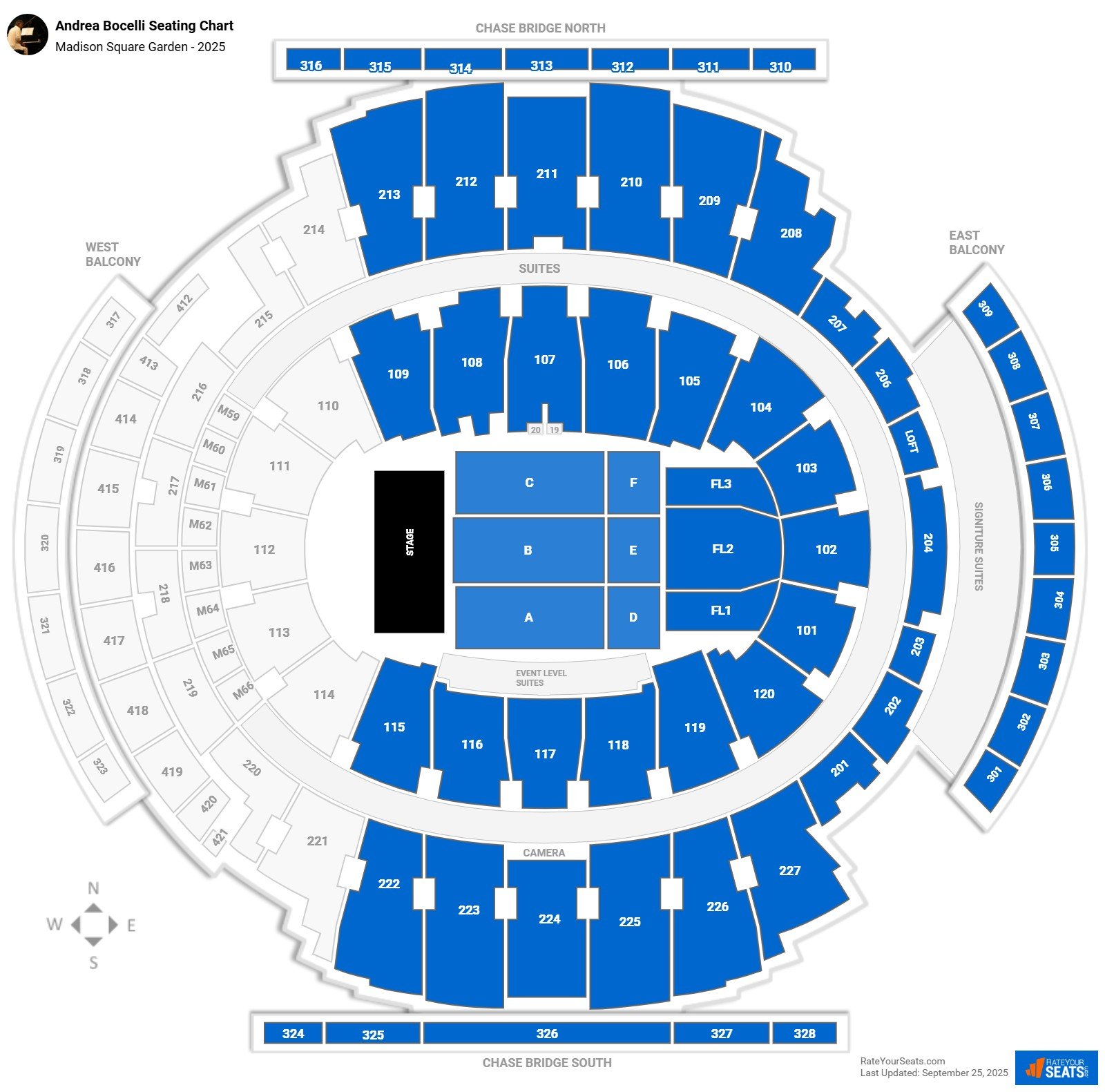 Andrea Bocelli seating chart Madison Square Garden