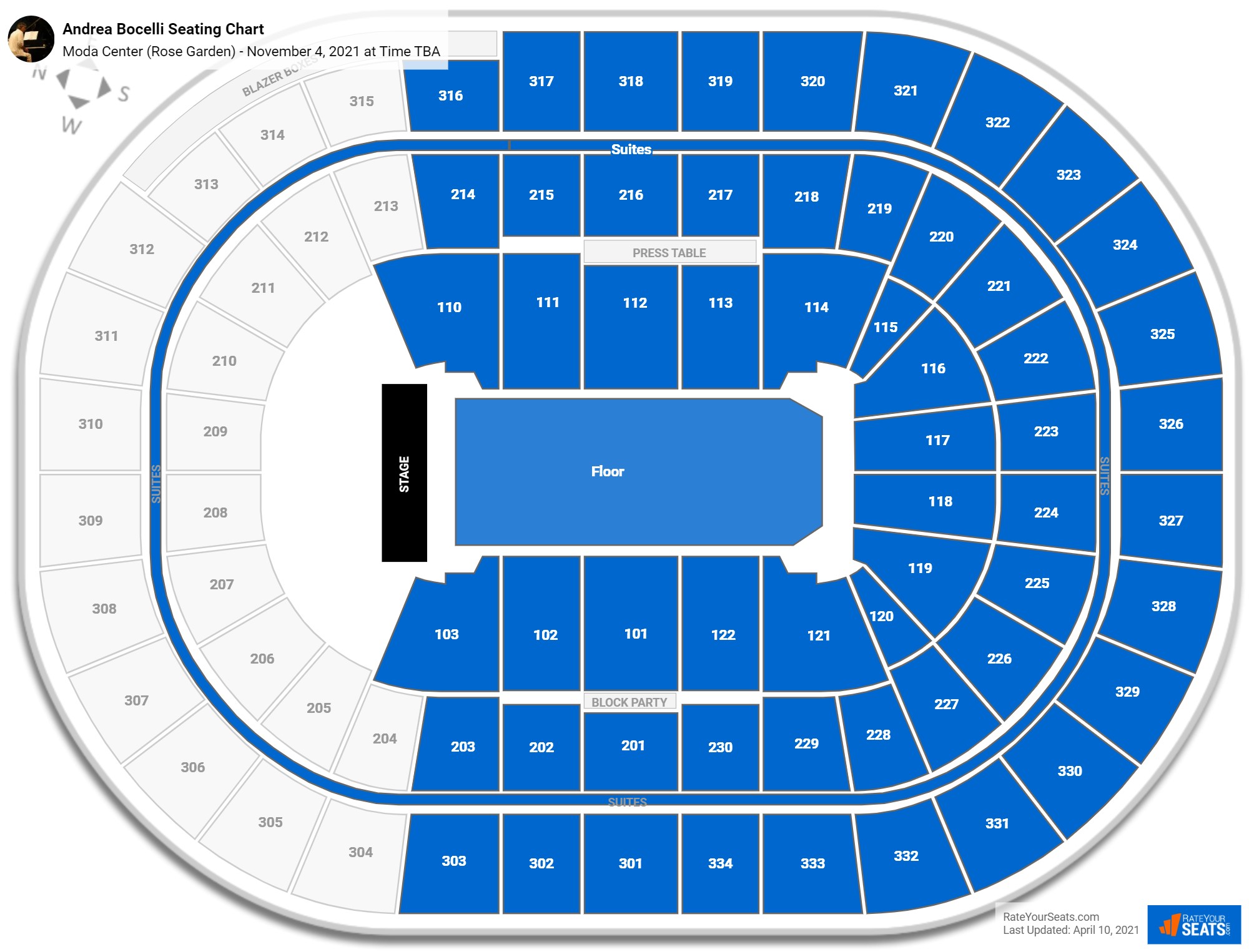 Andrea Bocelli seating chart Moda Center (Rose Garden)