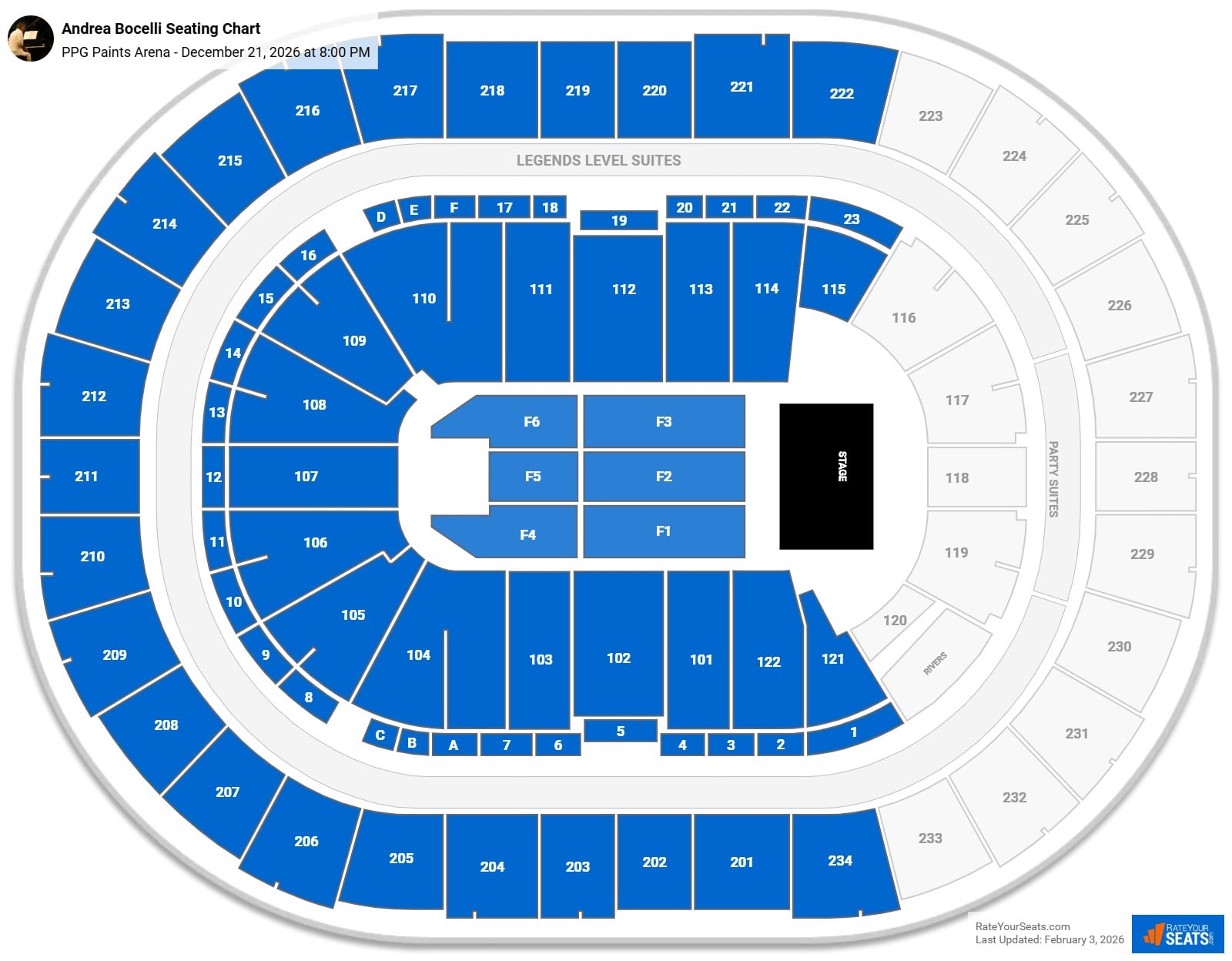 Andrea Bocelli seating chart PPG Paints Arena