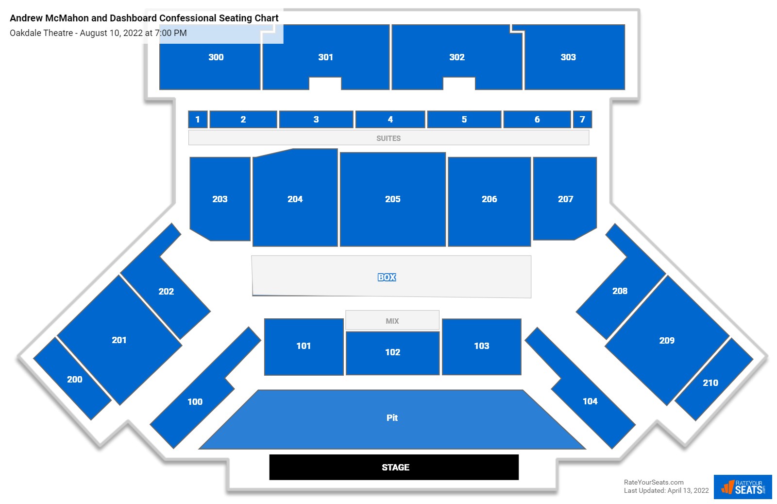 Andrew McMahon and Dashboard Confessional seating chart Oakdale Theatre