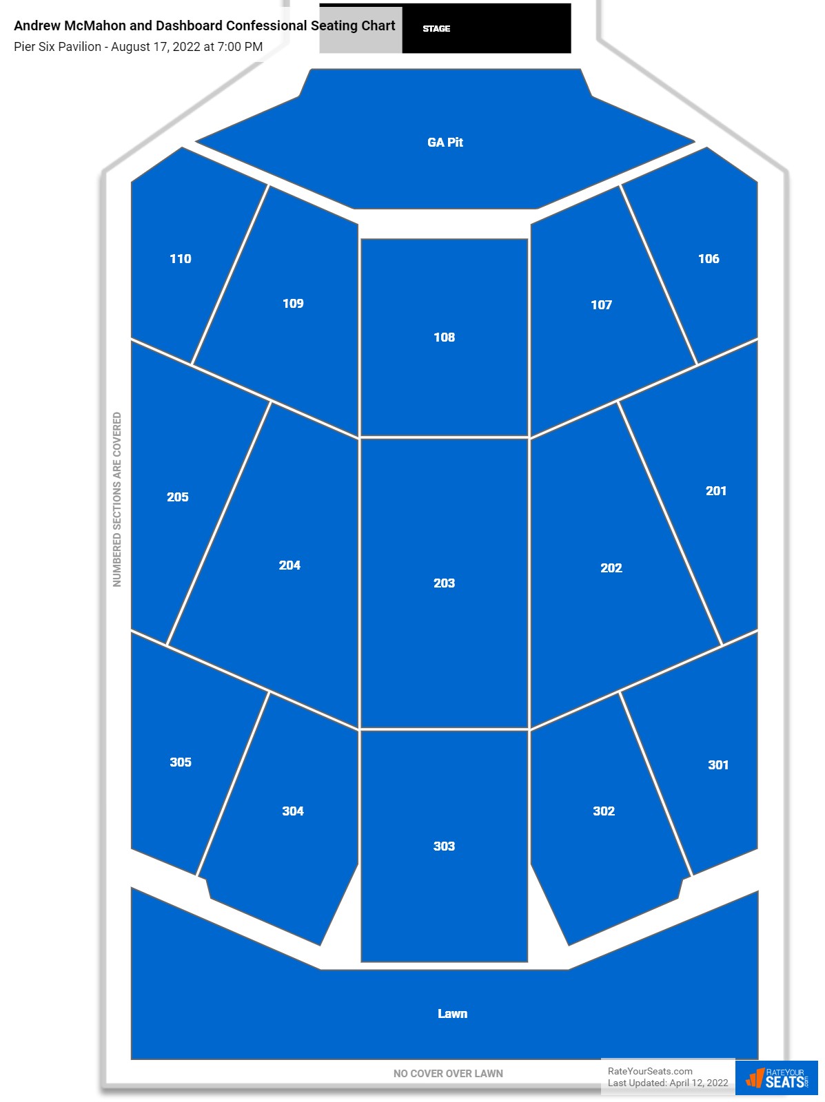 Andrew McMahon and Dashboard Confessional seating chart Pier Six Pavilion
