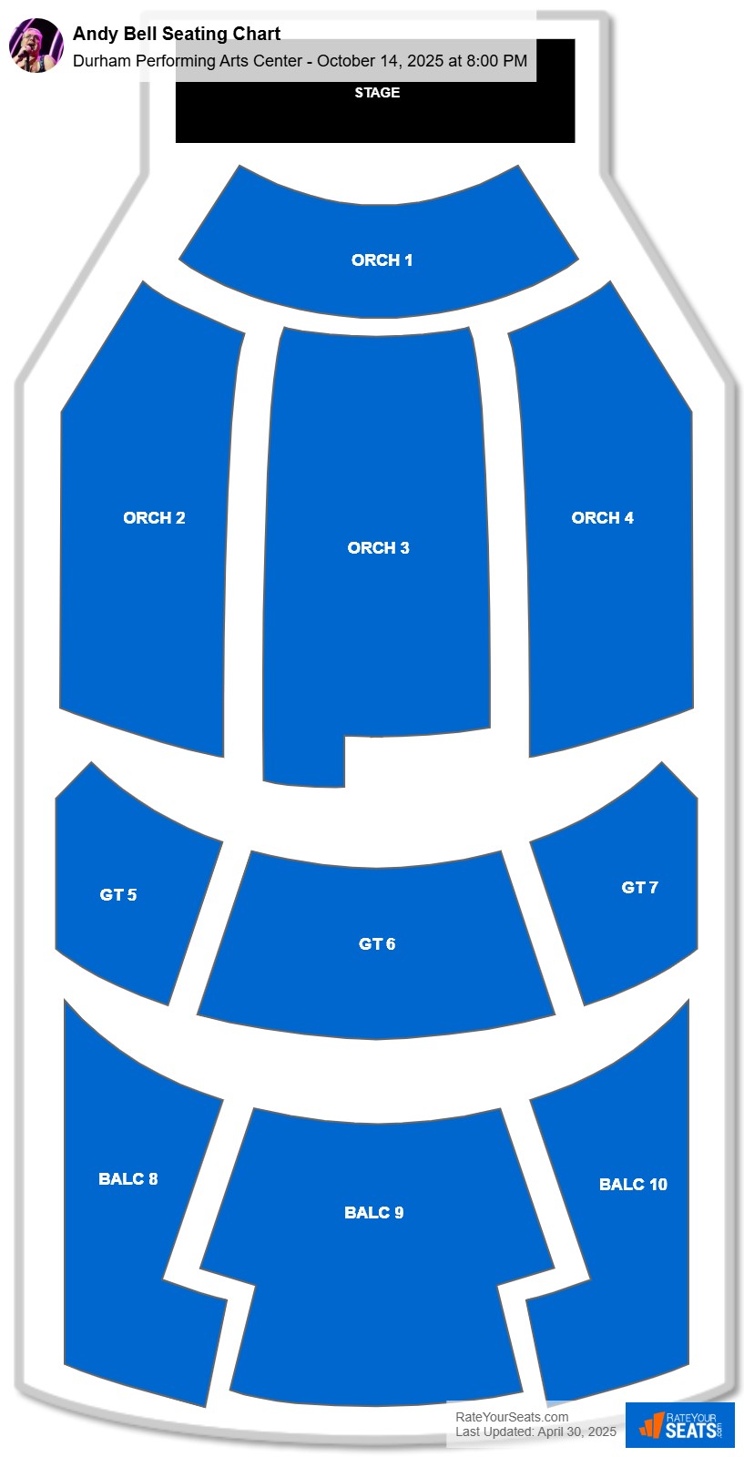 Andy Bell seating chart Durham Performing Arts Center