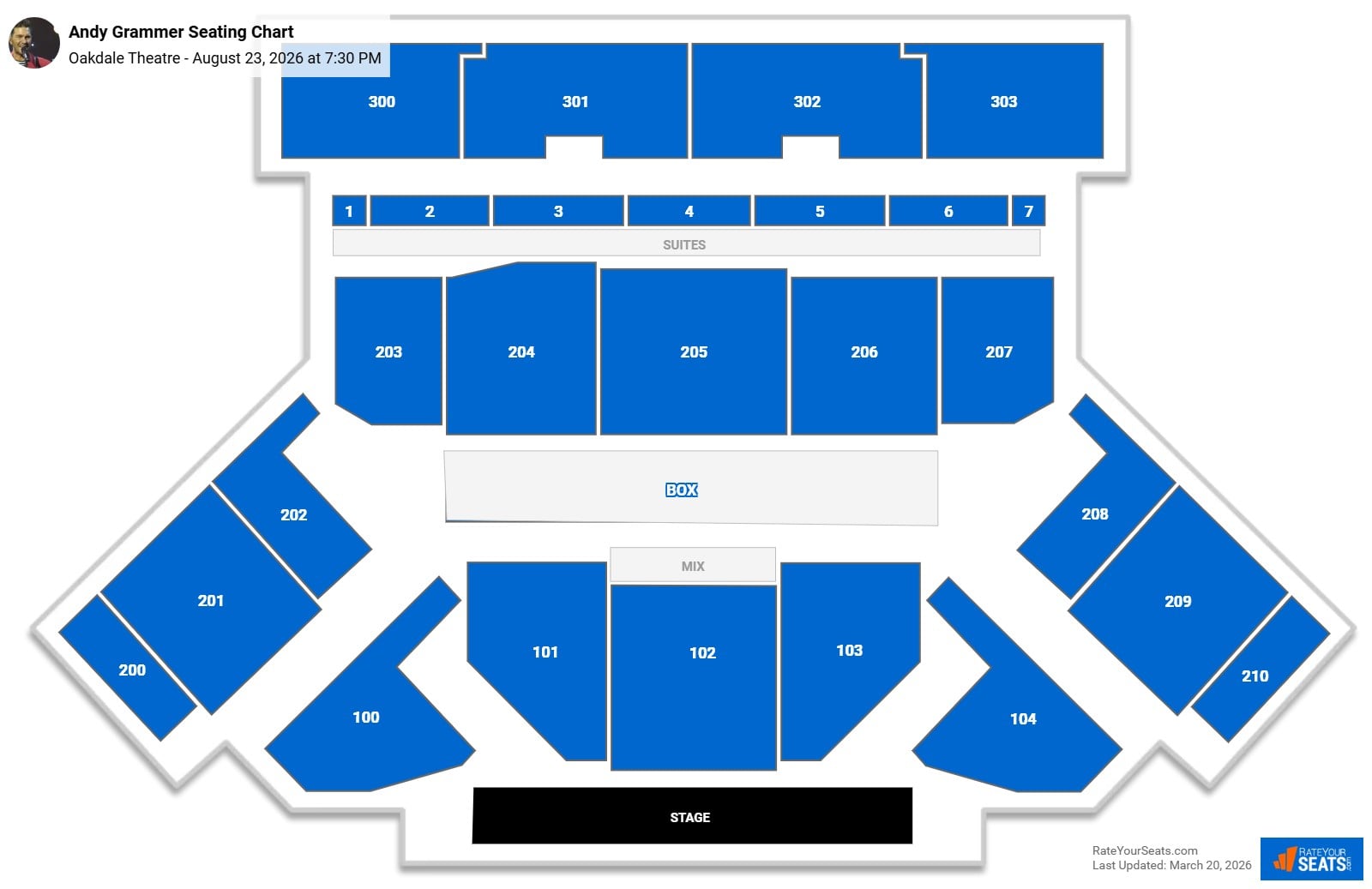 Andy Grammer seating chart Oakdale Theatre