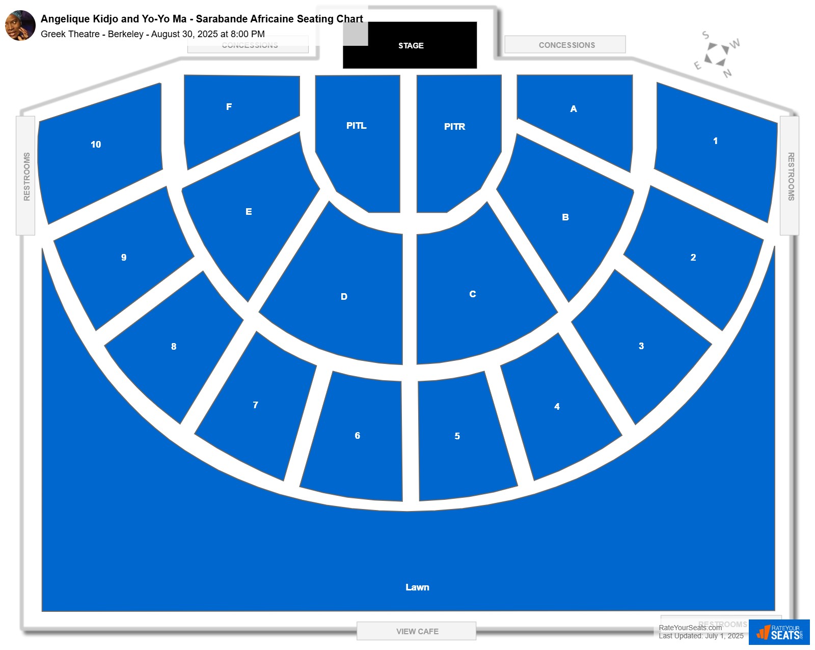 Angelique Kidjo and Yo-Yo Ma - Sarabande Africaine seating chart Greek Theatre - Berkeley