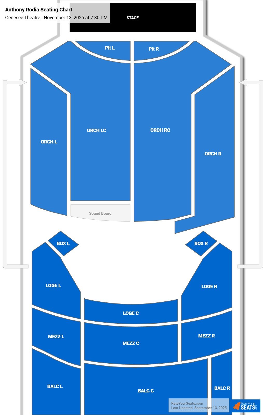 Anthony Rodia seating chart Genesee Theatre
