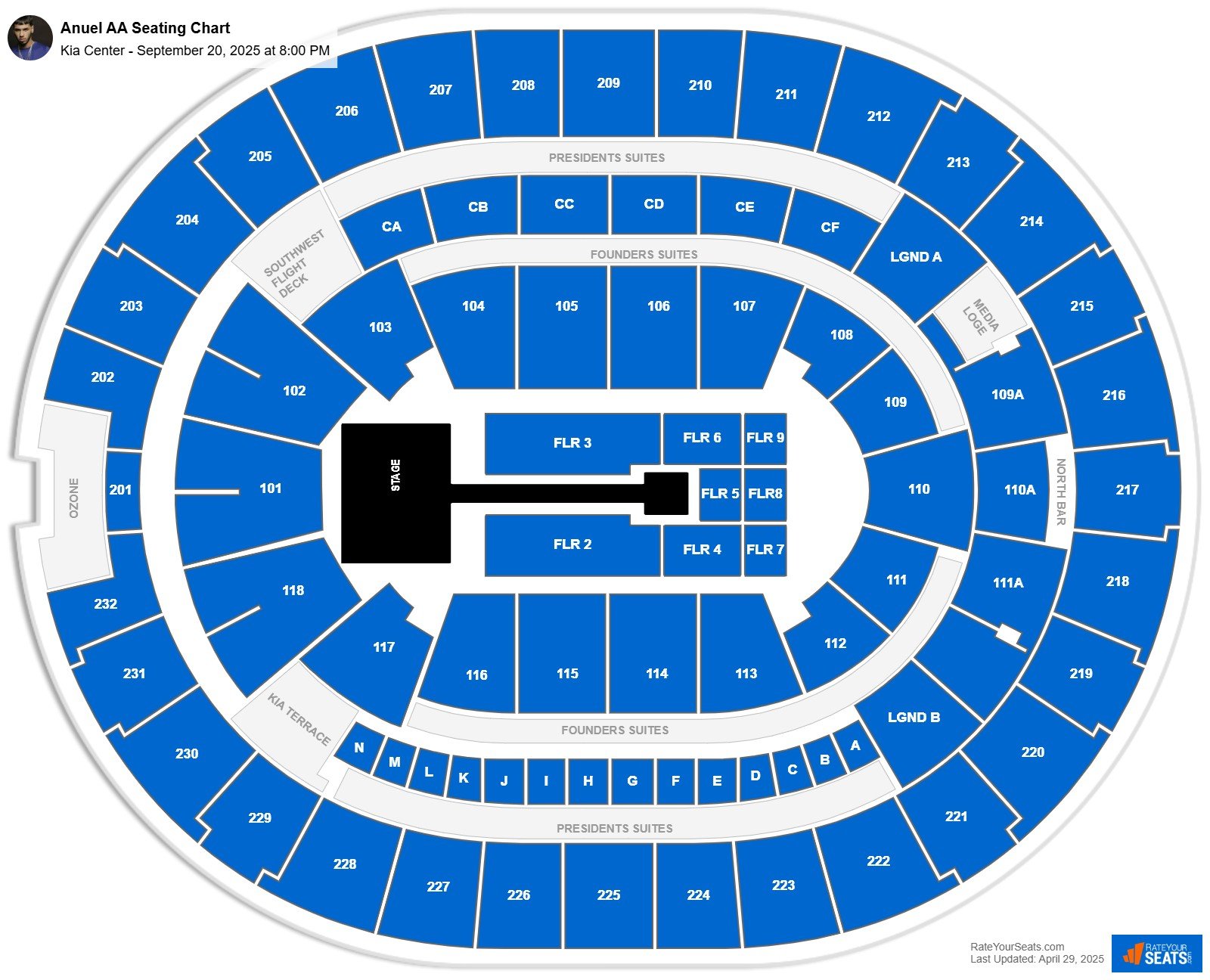 Anuel AA seating chart Kia Center
