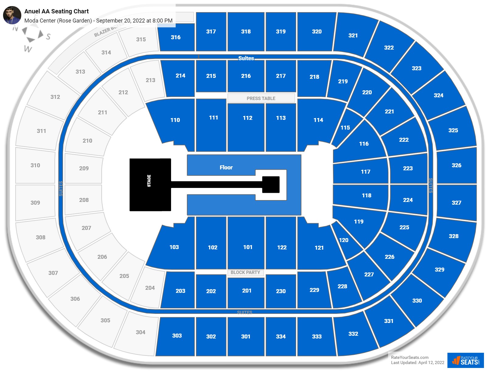 Anuel AA seating chart Moda Center (Rose Garden)