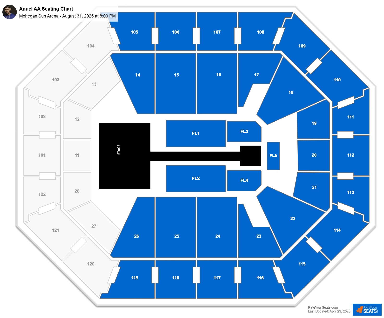 Anuel AA seating chart Mohegan Sun Arena