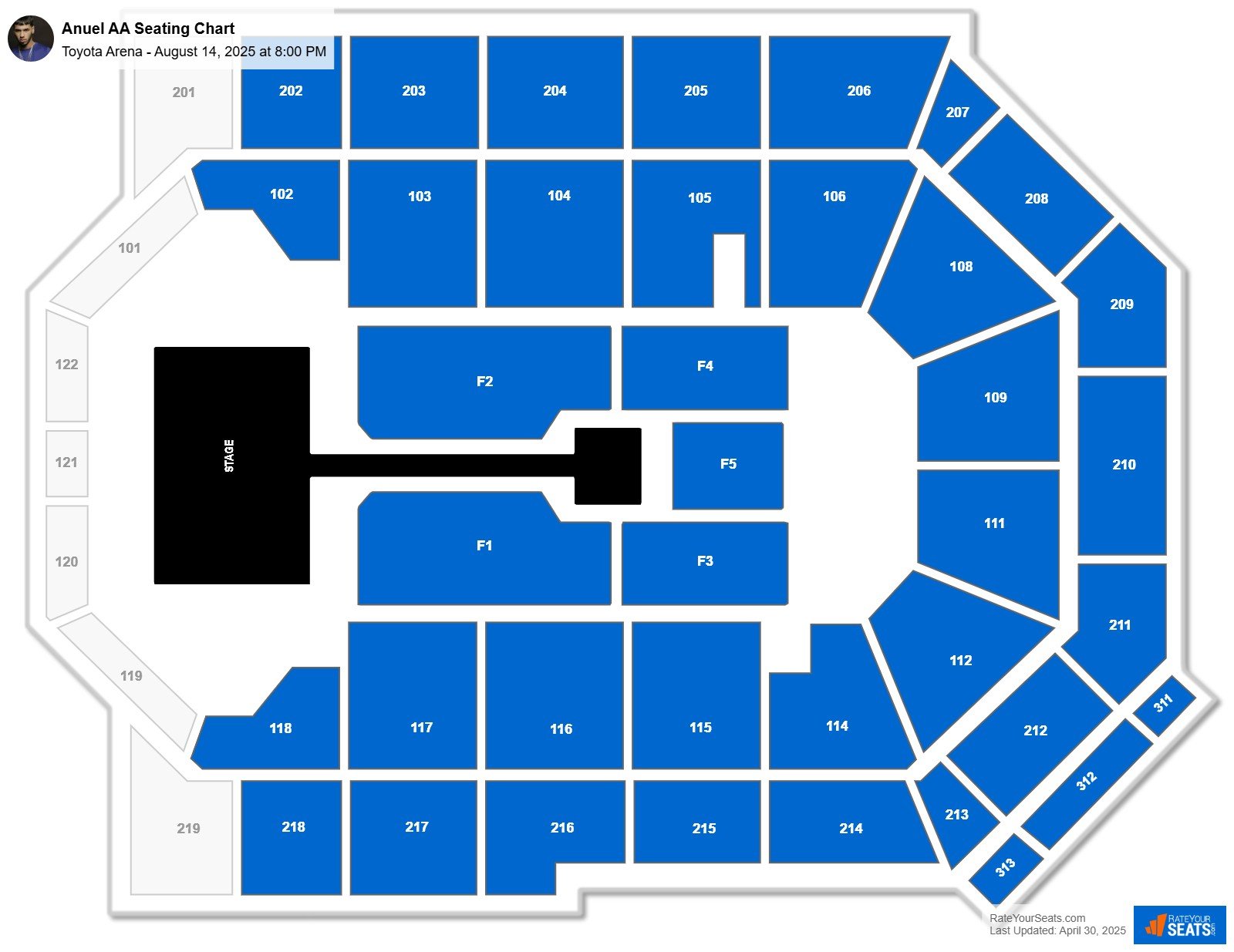 Anuel AA seating chart Toyota Arena