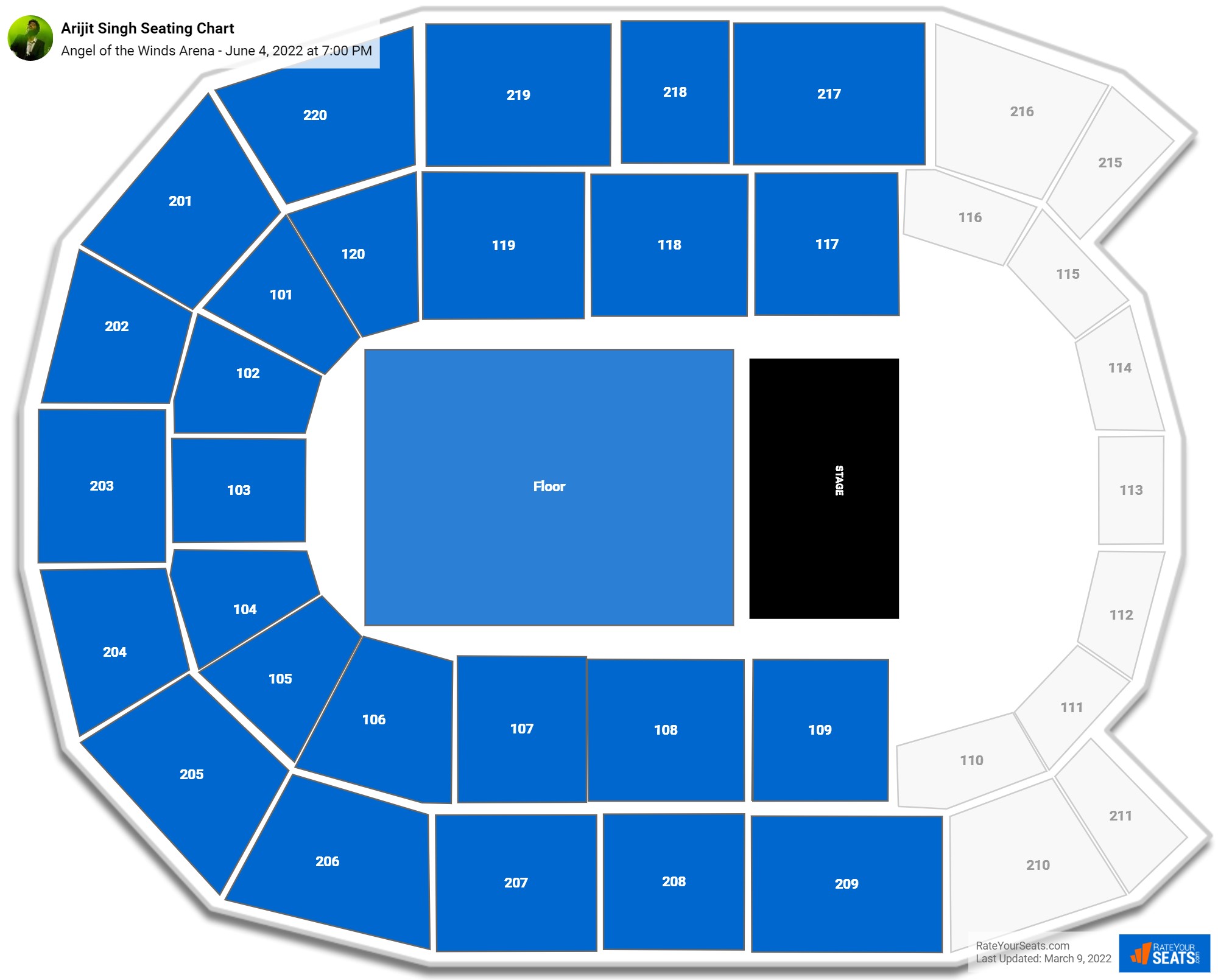 Arijit Singh seating chart Angel of the Winds Arena