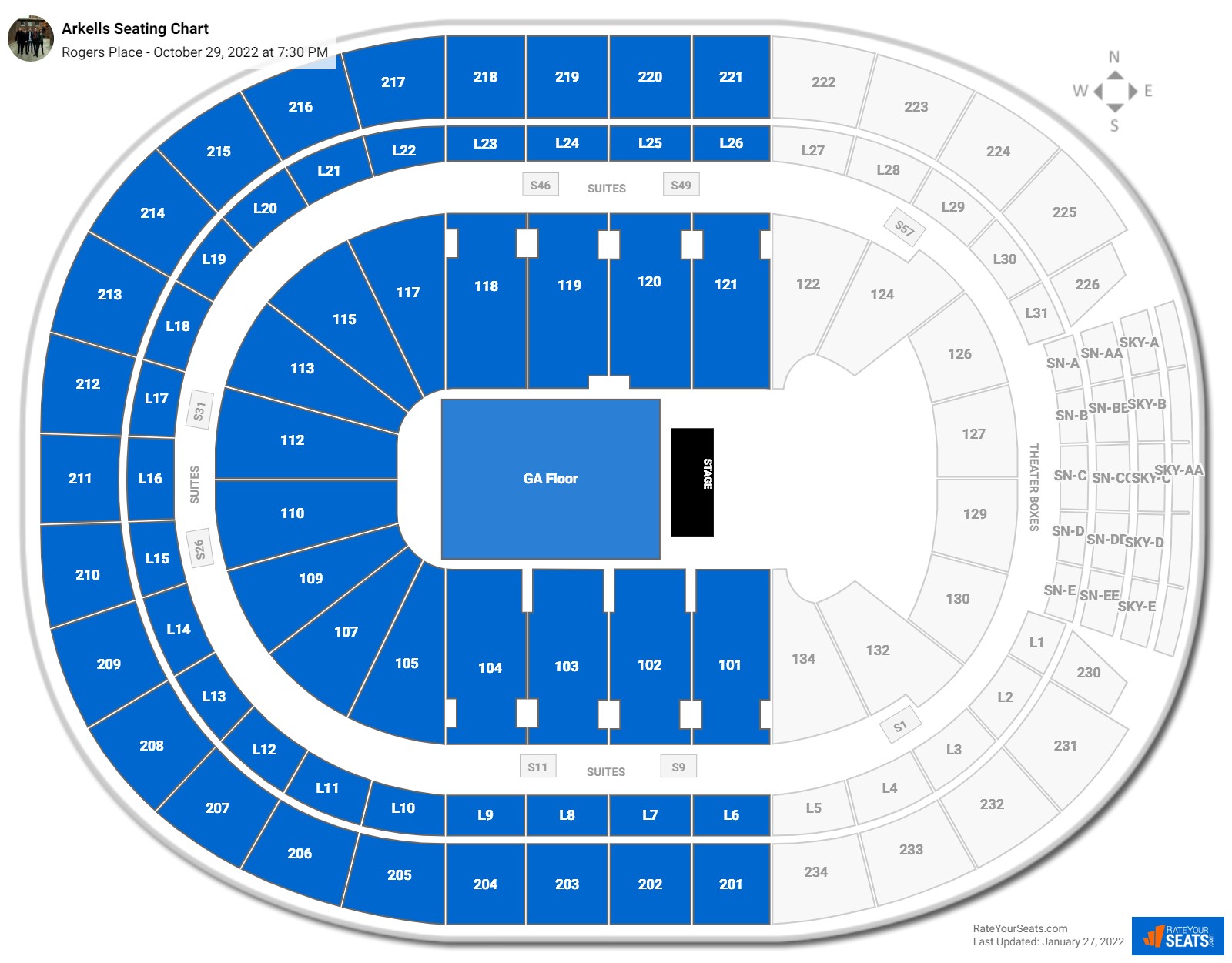 Arkells seating chart Rogers Place