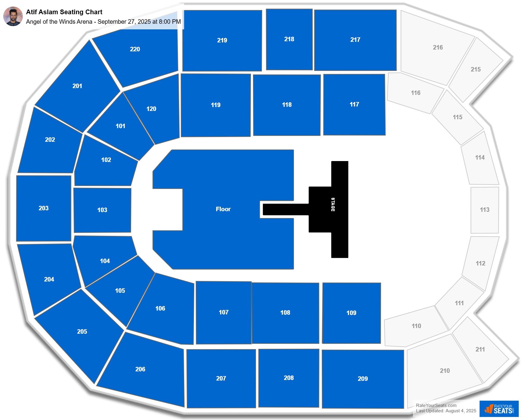 Atif Aslam seating chart Angel of the Winds Arena