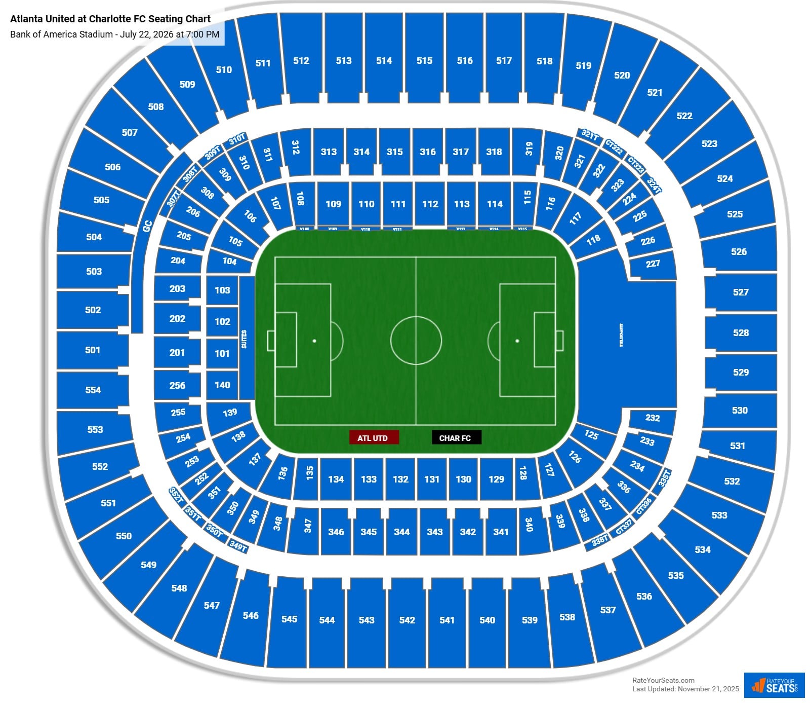 Atlanta United at Charlotte FC seating chart Bank of America Stadium
