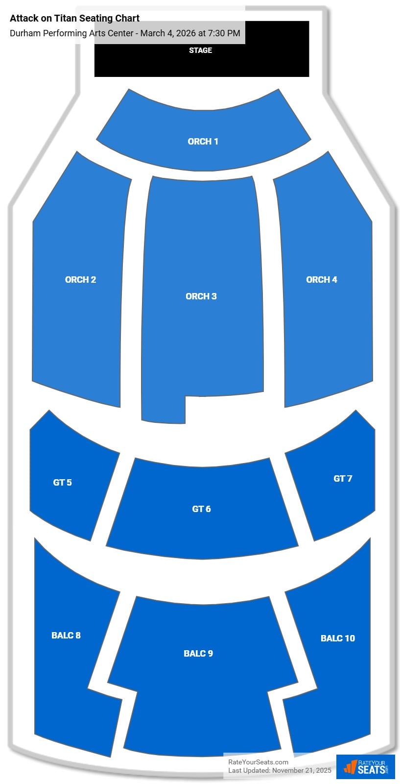 Attack on Titan seating chart Durham Performing Arts Center