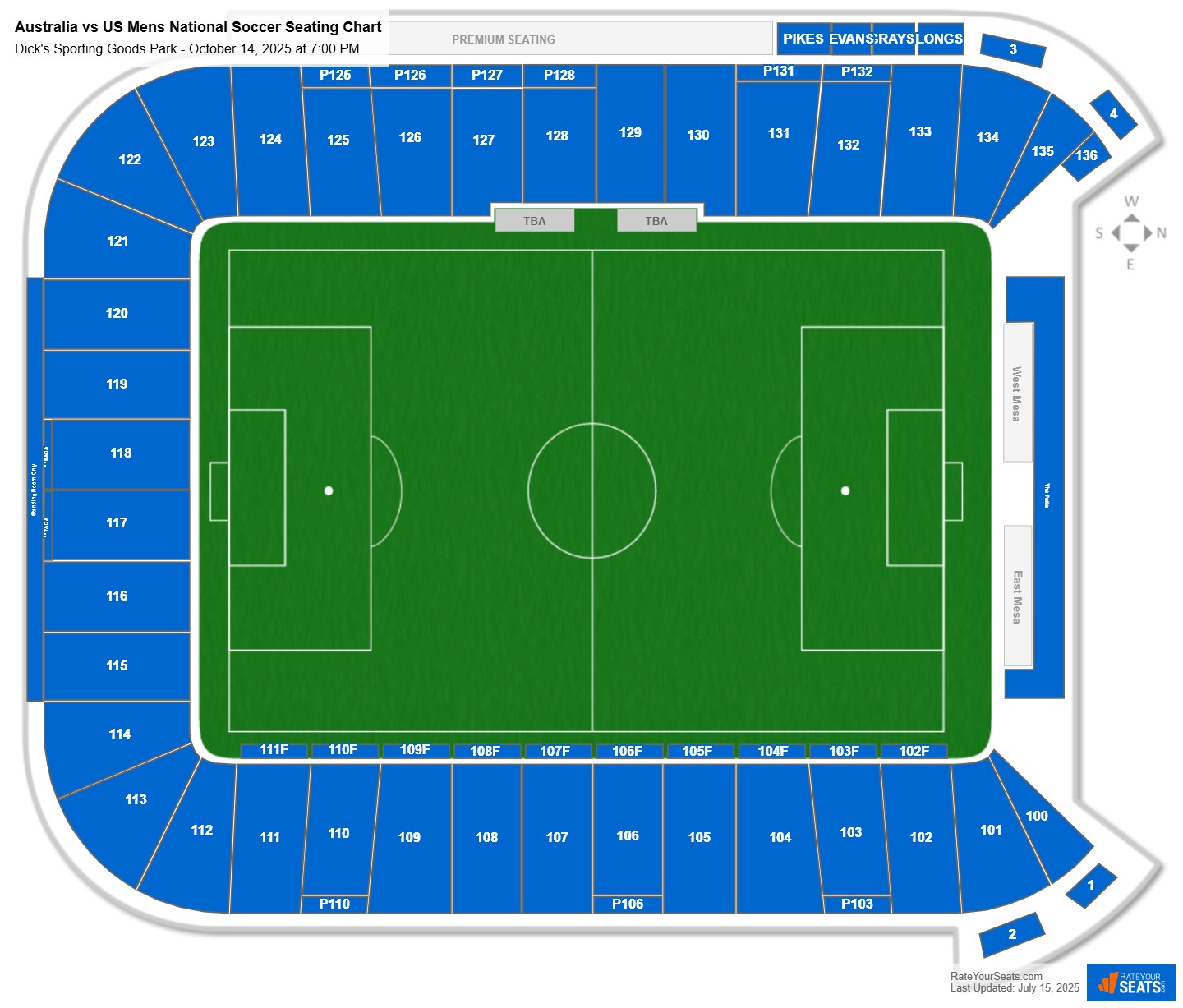 Australia vs US Mens National Soccer seating chart Dick