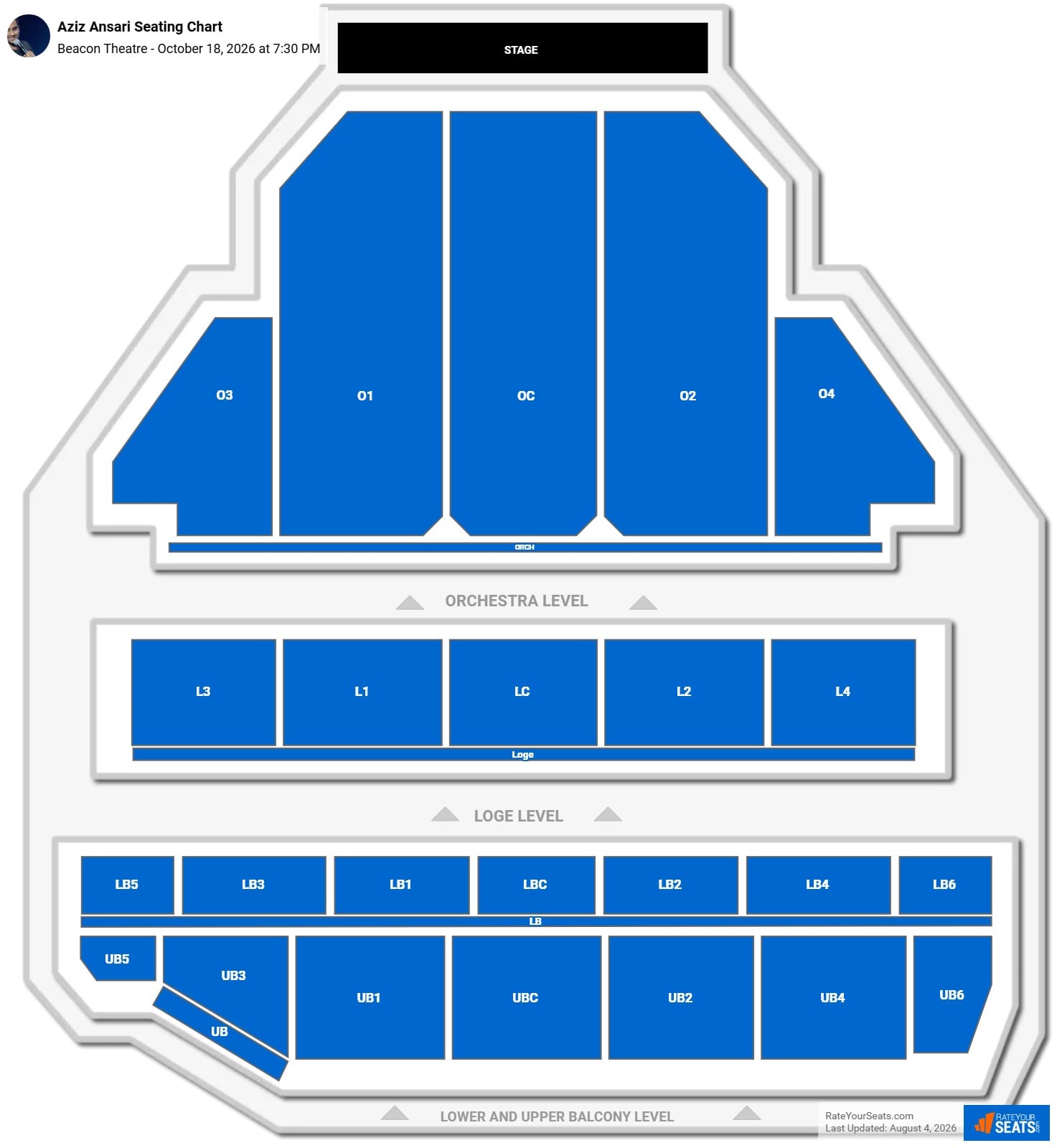Aziz Ansari Seating Chart at Beacon Theatre