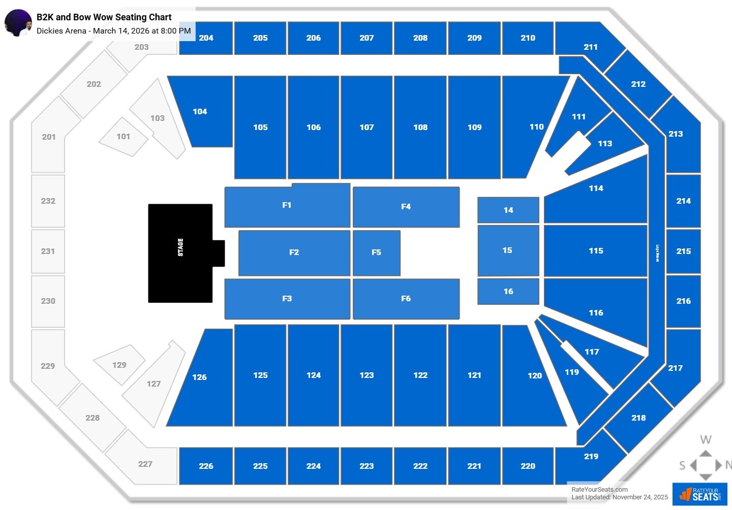 B2K and Bow Wow seating chart Dickies Arena