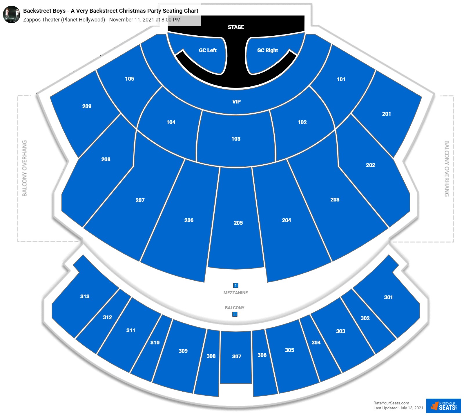 Backstreet Boys - A Very Backstreet Christmas Party seating chart Zappos Theater (Planet Hollywood)