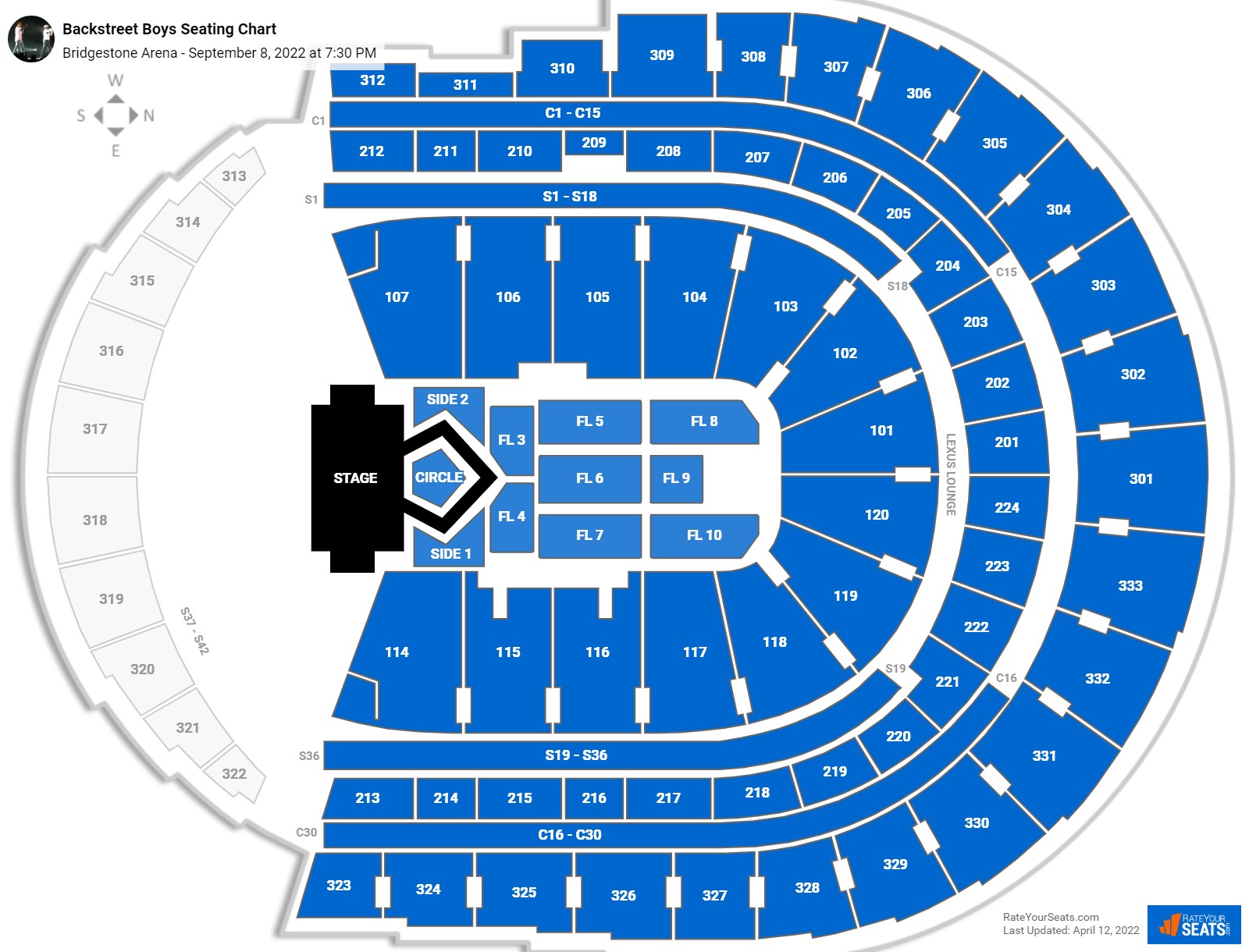 Backstreet Boys seating chart Bridgestone Arena