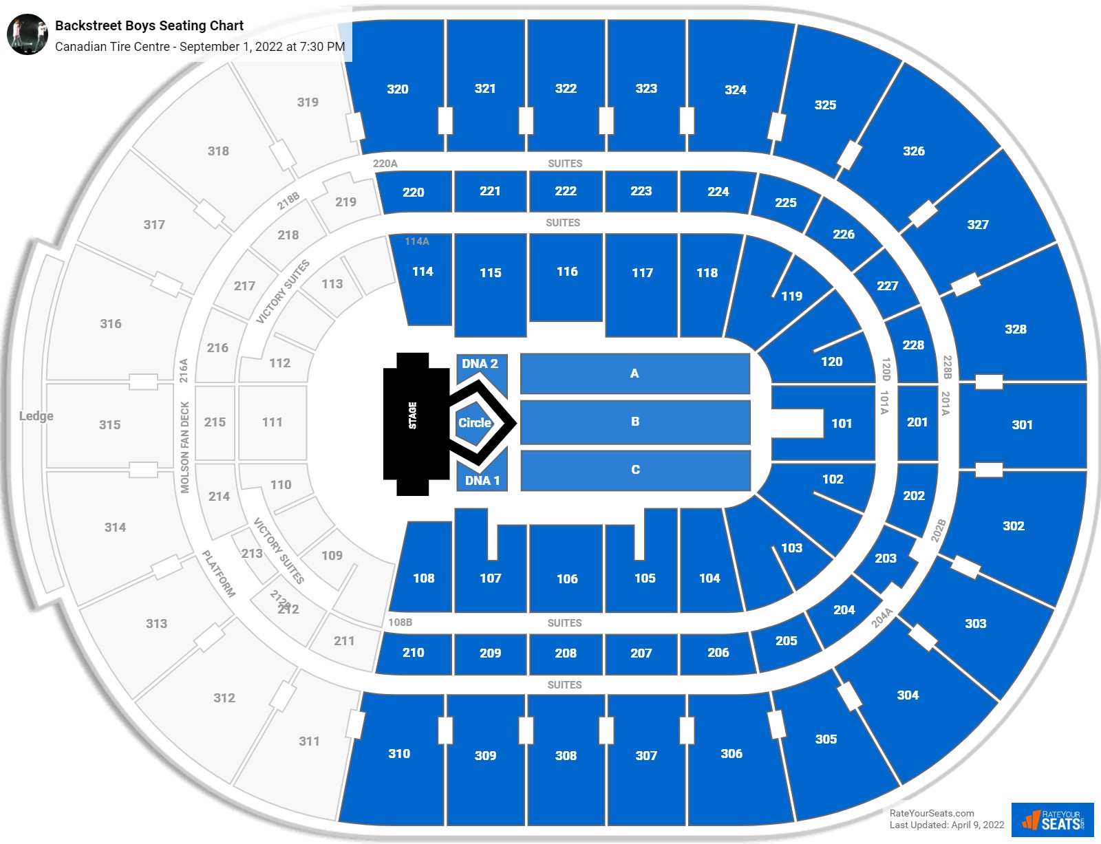 Backstreet Boys seating chart Canadian Tire Centre