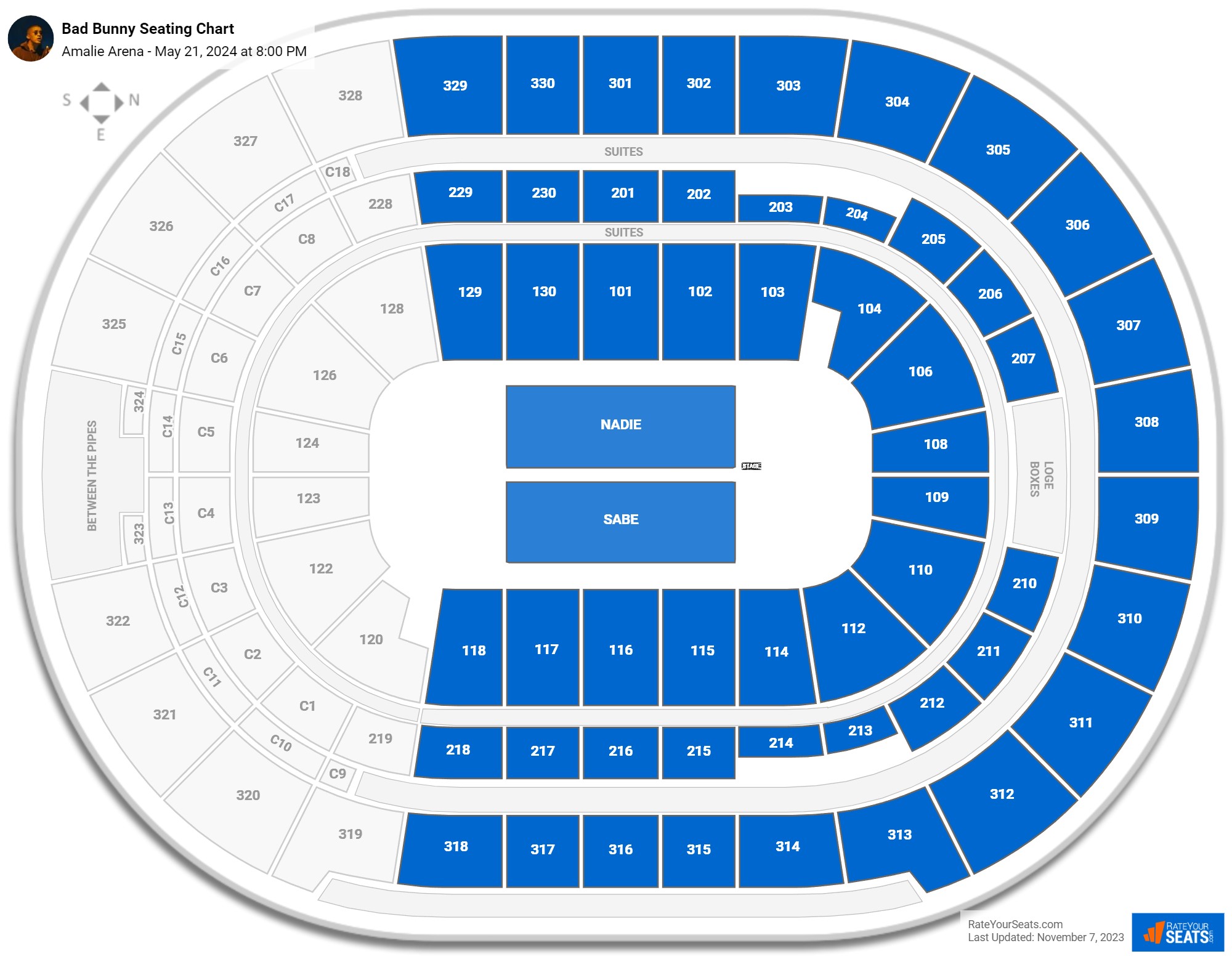 Bad Bunny seating chart Amalie Arena