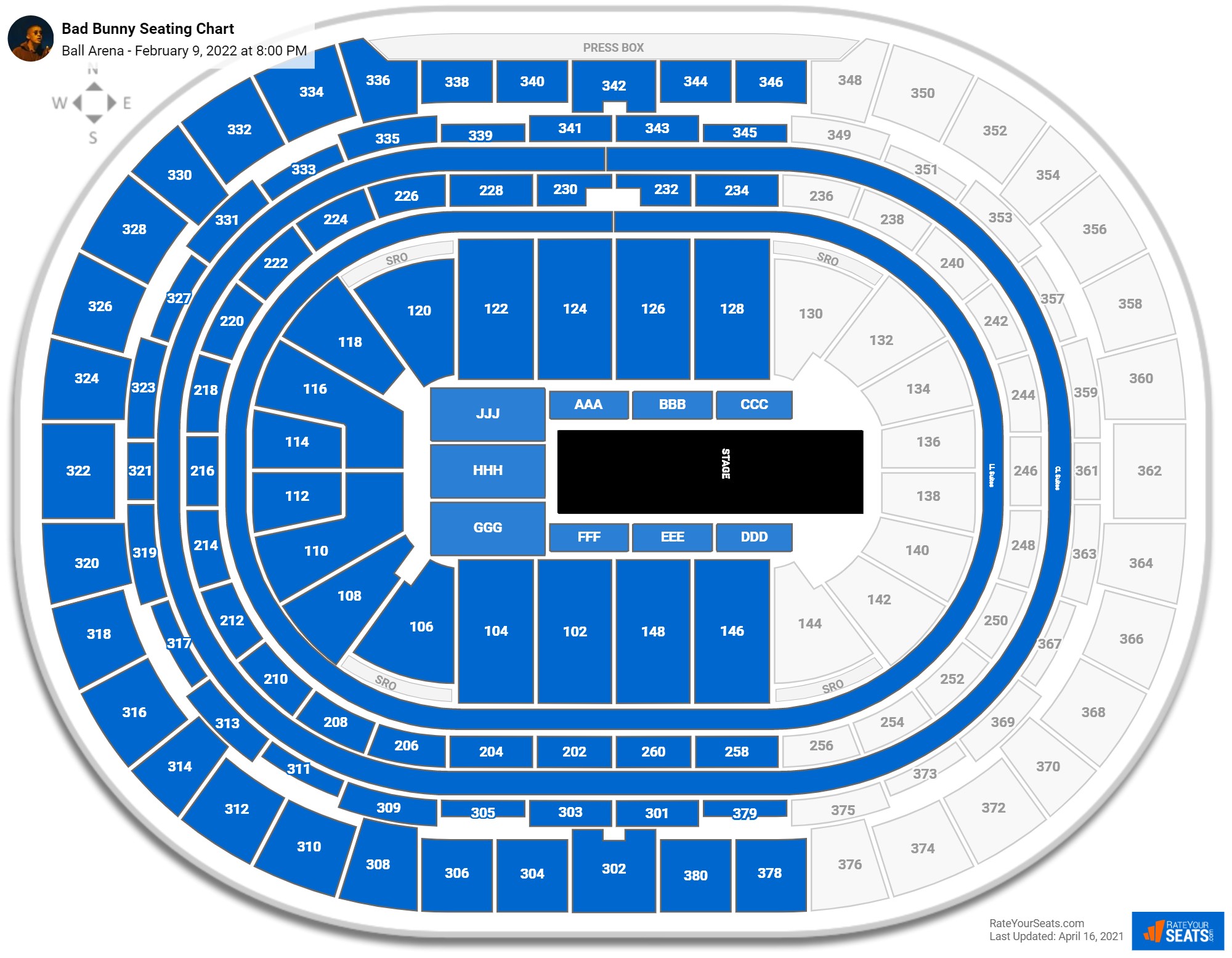 Bad Bunny seating chart Ball Arena