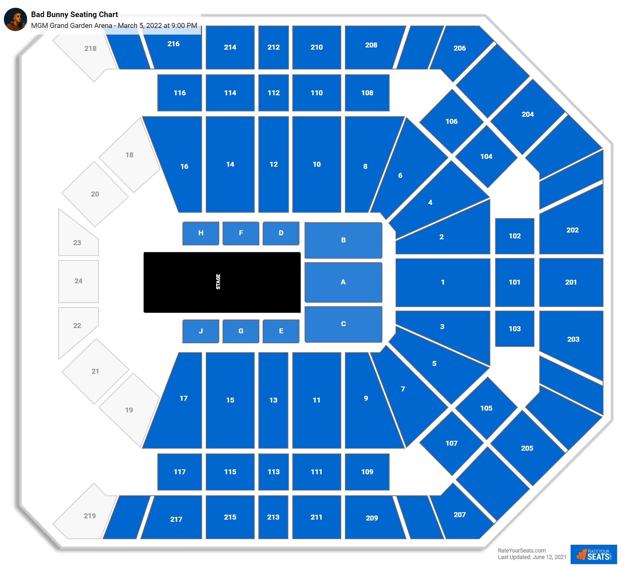 Bad Bunny seating chart MGM Grand Garden Arena