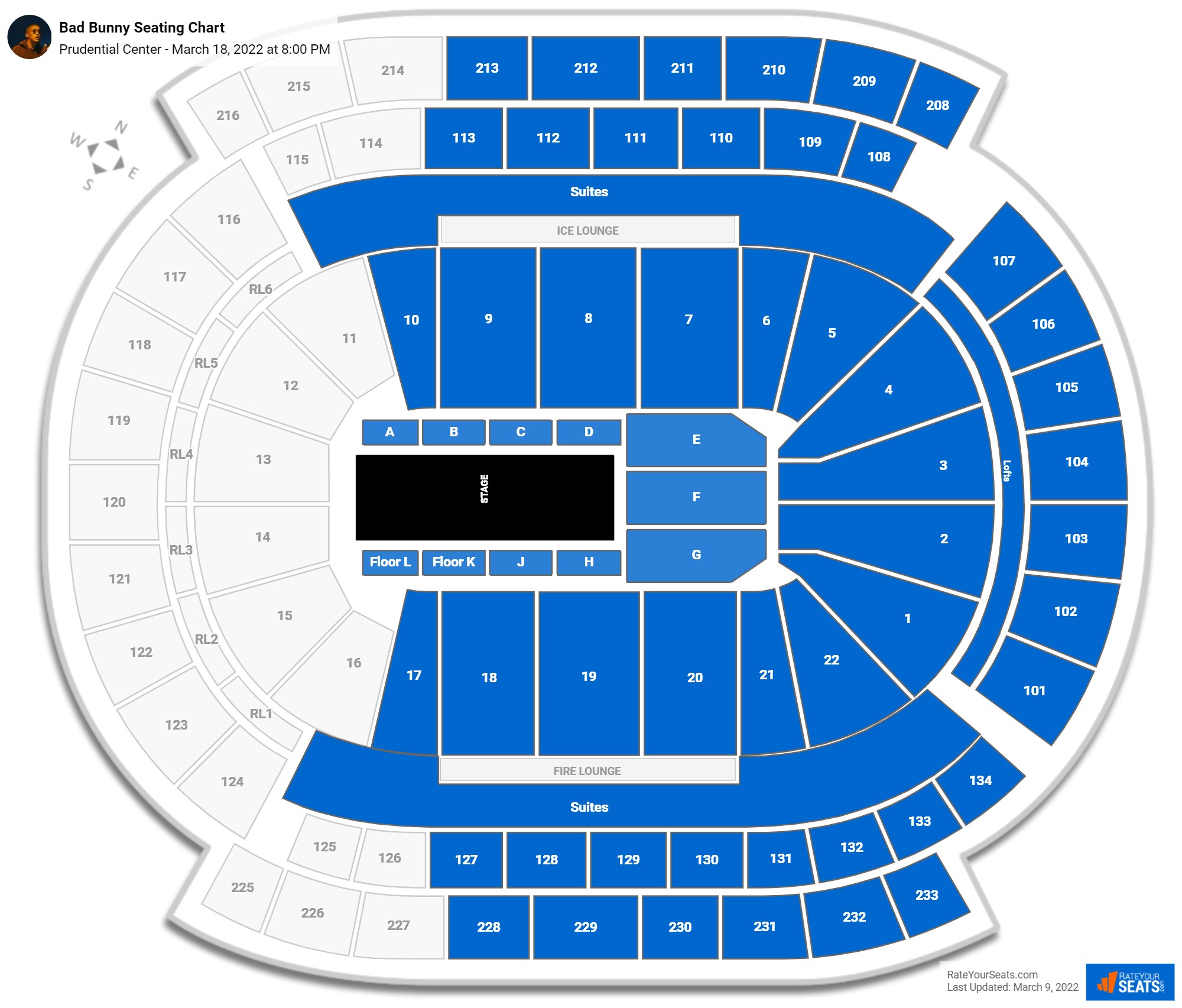 Bad Bunny seating chart Prudential Center