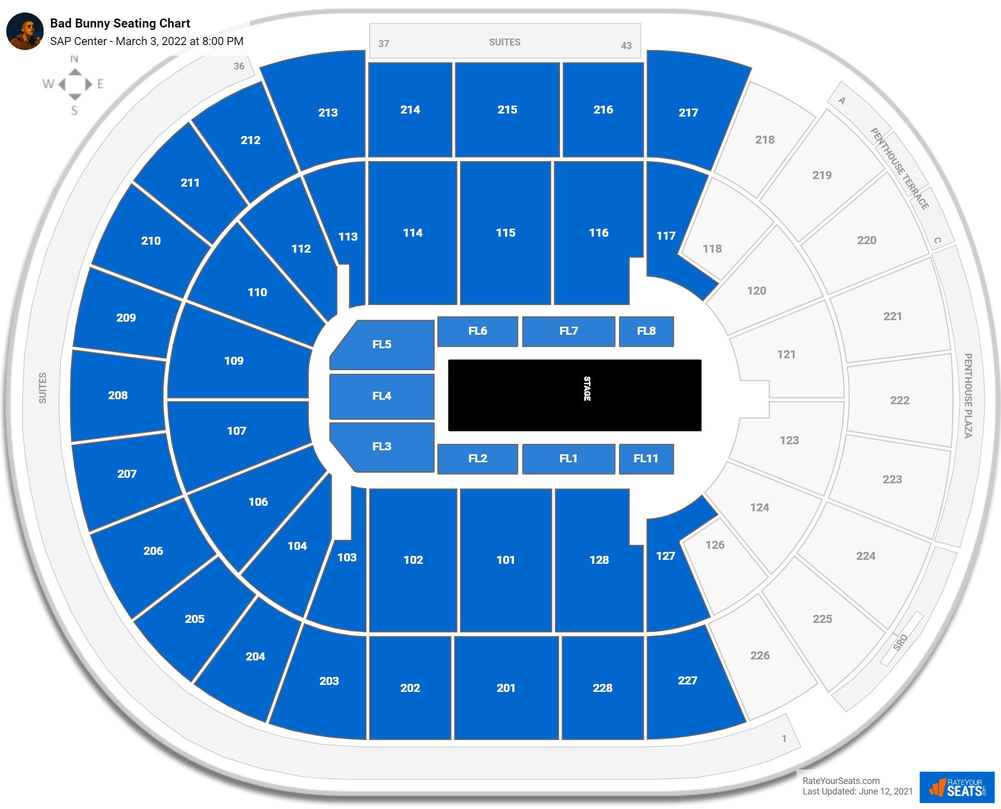 Bad Bunny seating chart SAP Center