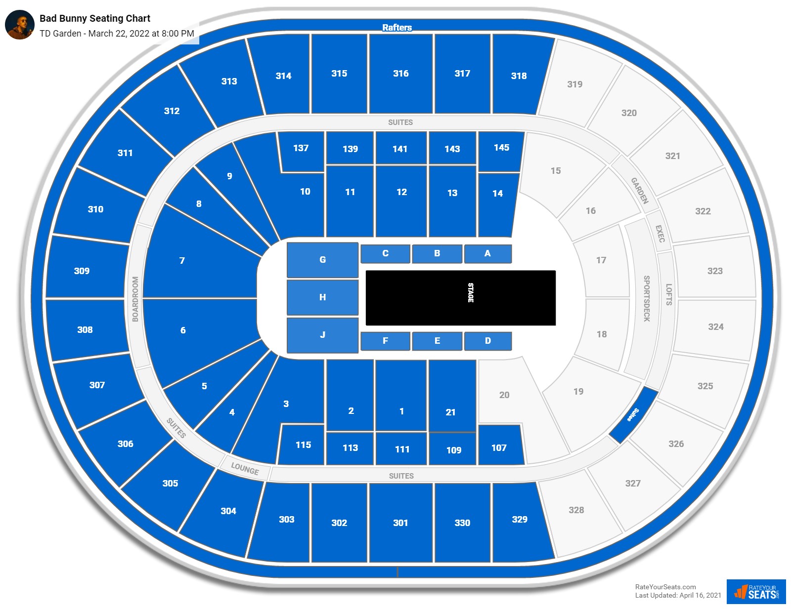 Bad Bunny seating chart TD Garden