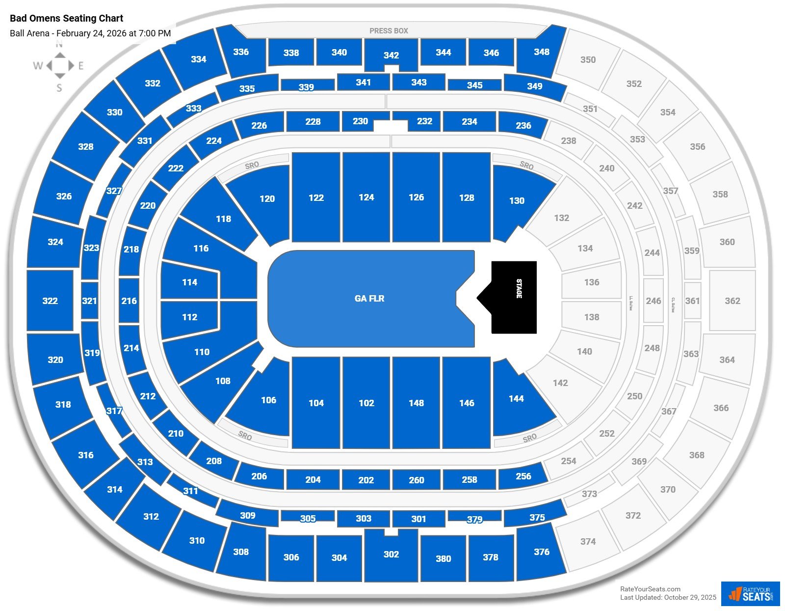 Bad Omens seating chart Ball Arena
