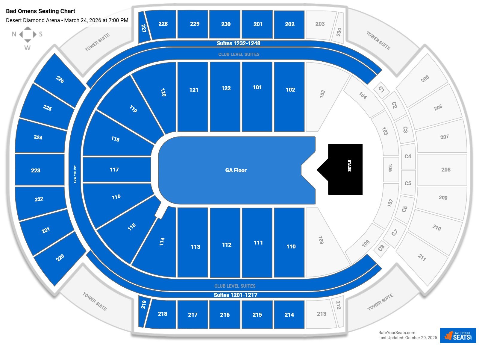Bad Omens seating chart Desert Diamond Arena
