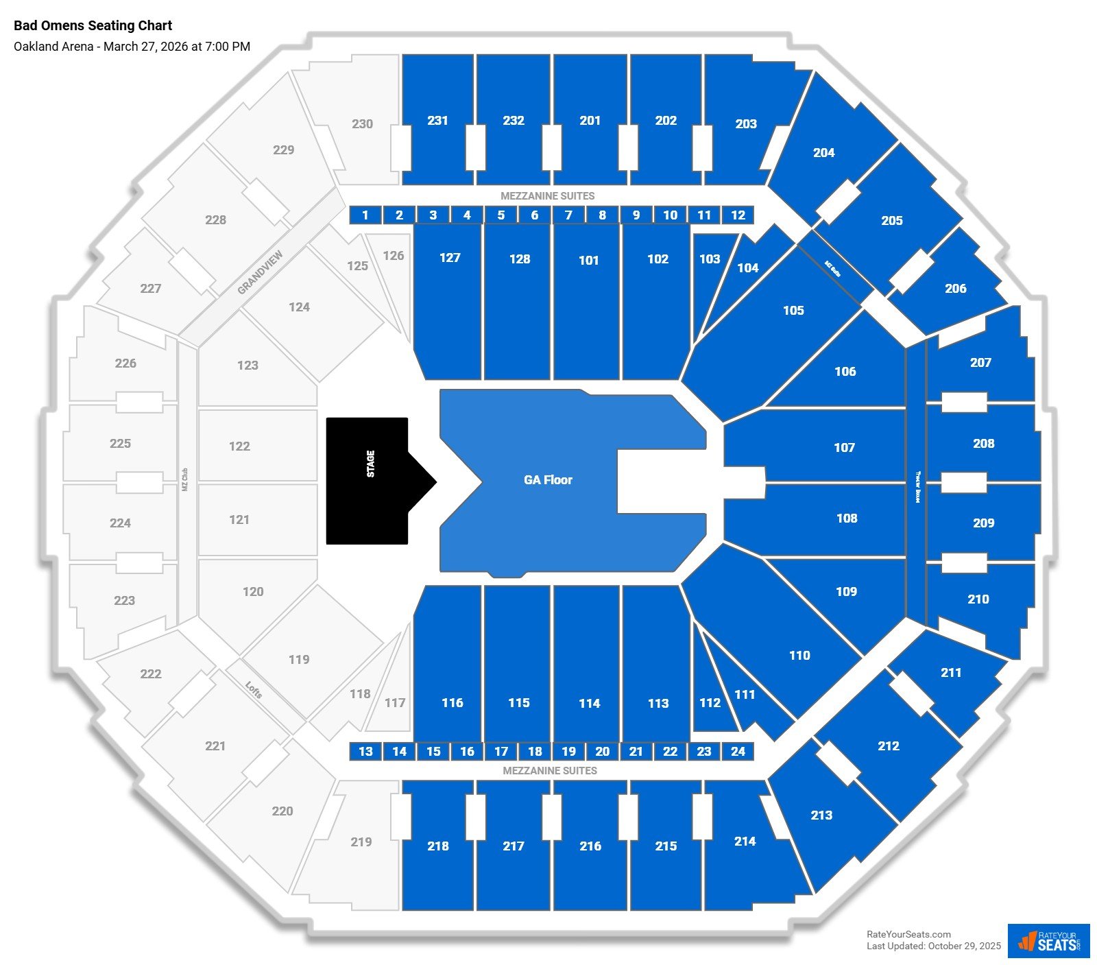 Bad Omens seating chart Oakland Arena