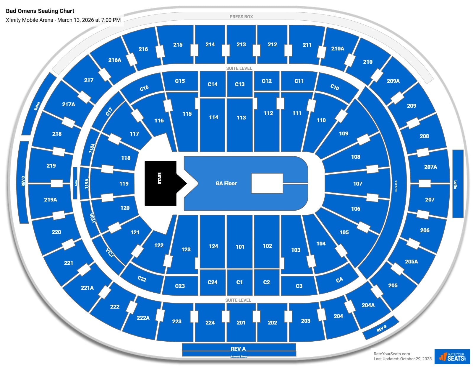 Bad Omens seating chart Xfinity Mobile Arena