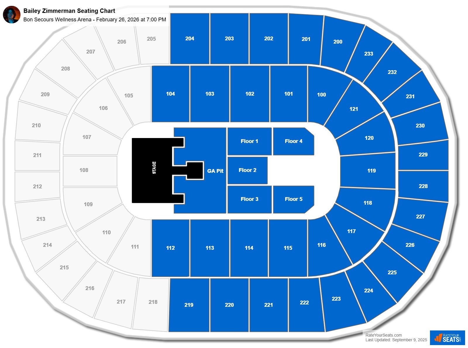 Bailey Zimmerman seating chart Bon Secours Wellness Arena