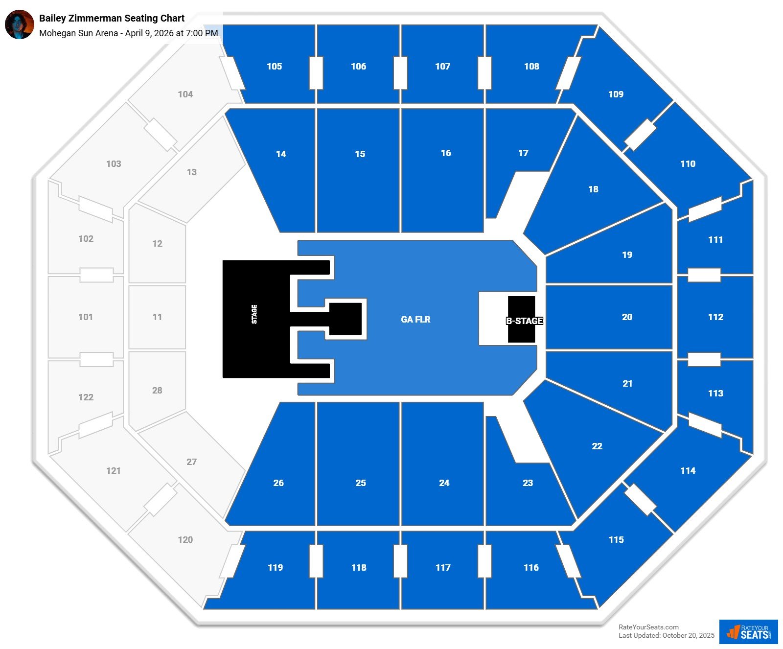 Bailey Zimmerman seating chart Mohegan Sun Arena