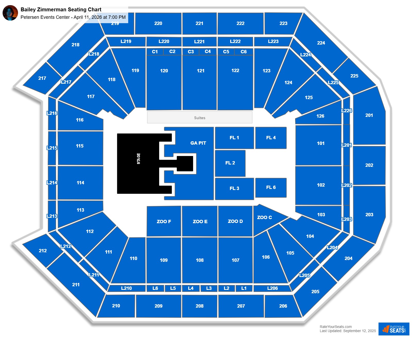 Bailey Zimmerman seating chart Petersen Events Center