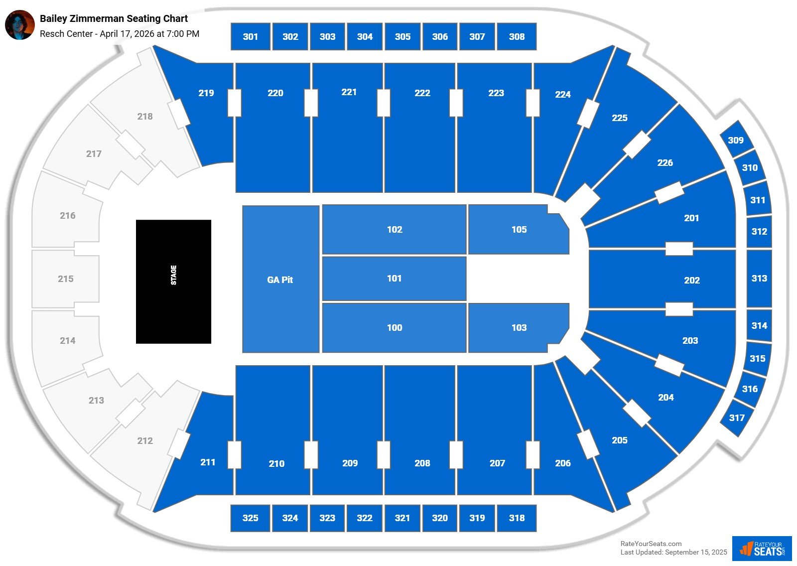Bailey Zimmerman seating chart Resch Center