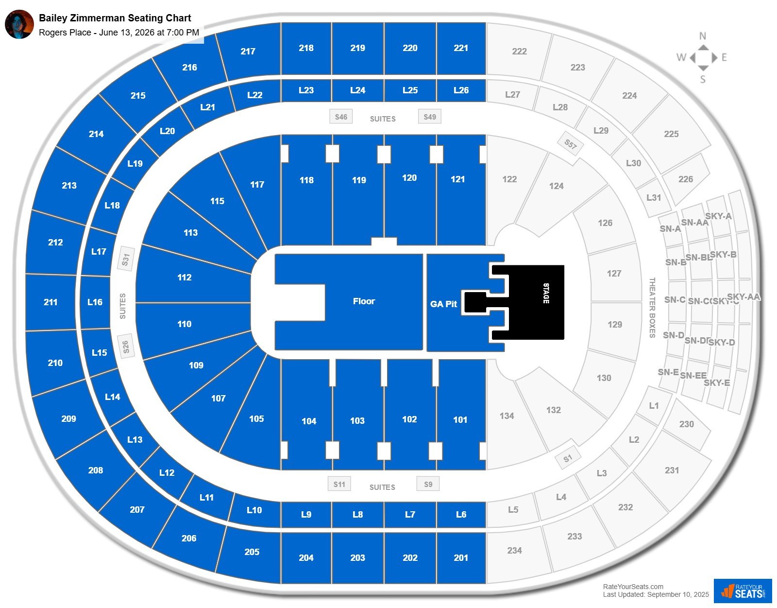 Bailey Zimmerman seating chart Rogers Place