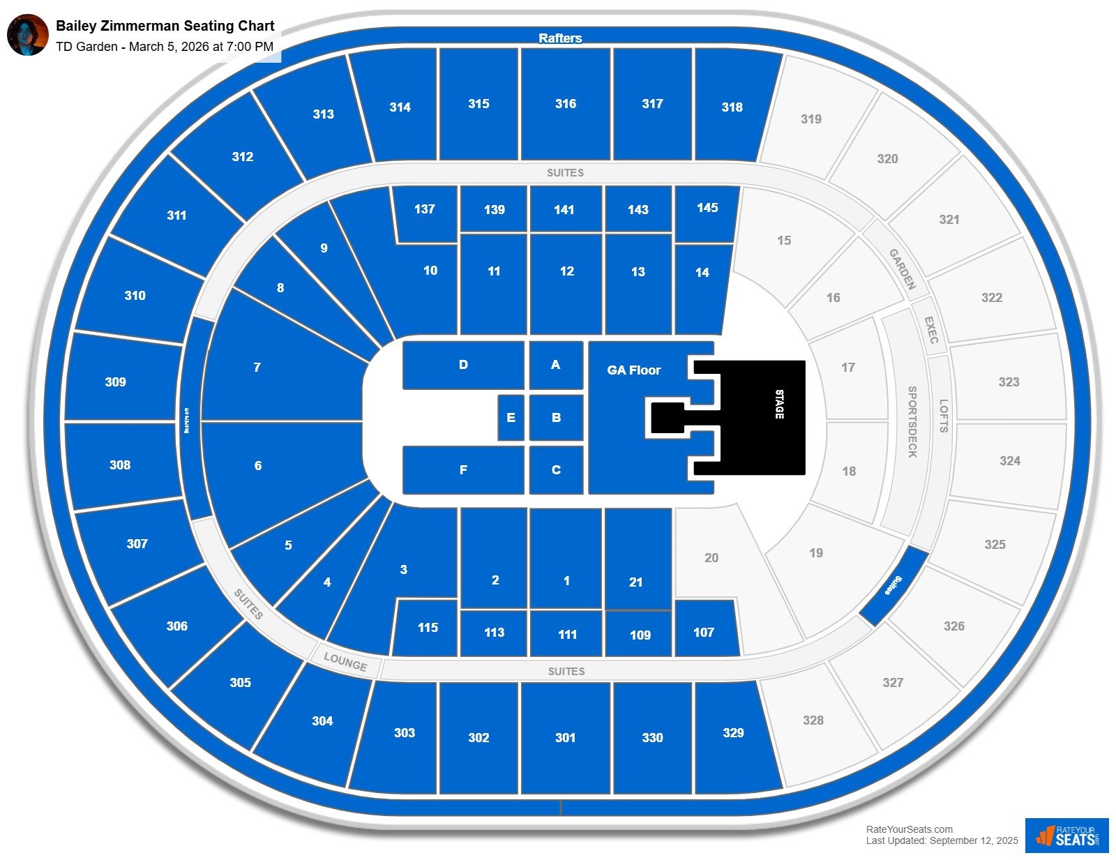 Bailey Zimmerman seating chart TD Garden