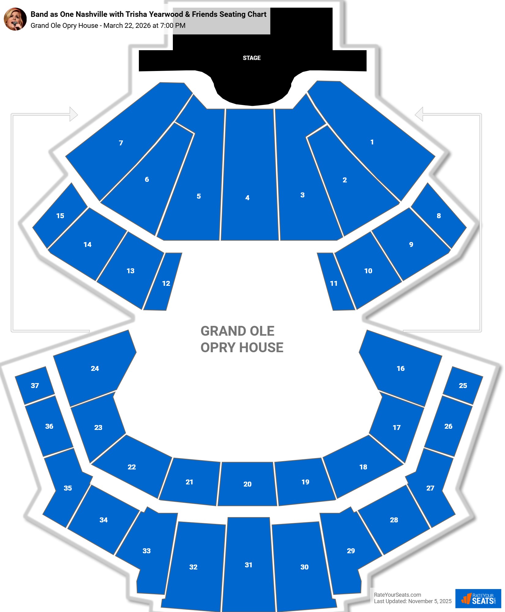 Band as One Nashville with Trisha Yearwood & Friends seating chart Grand Ole Opry House