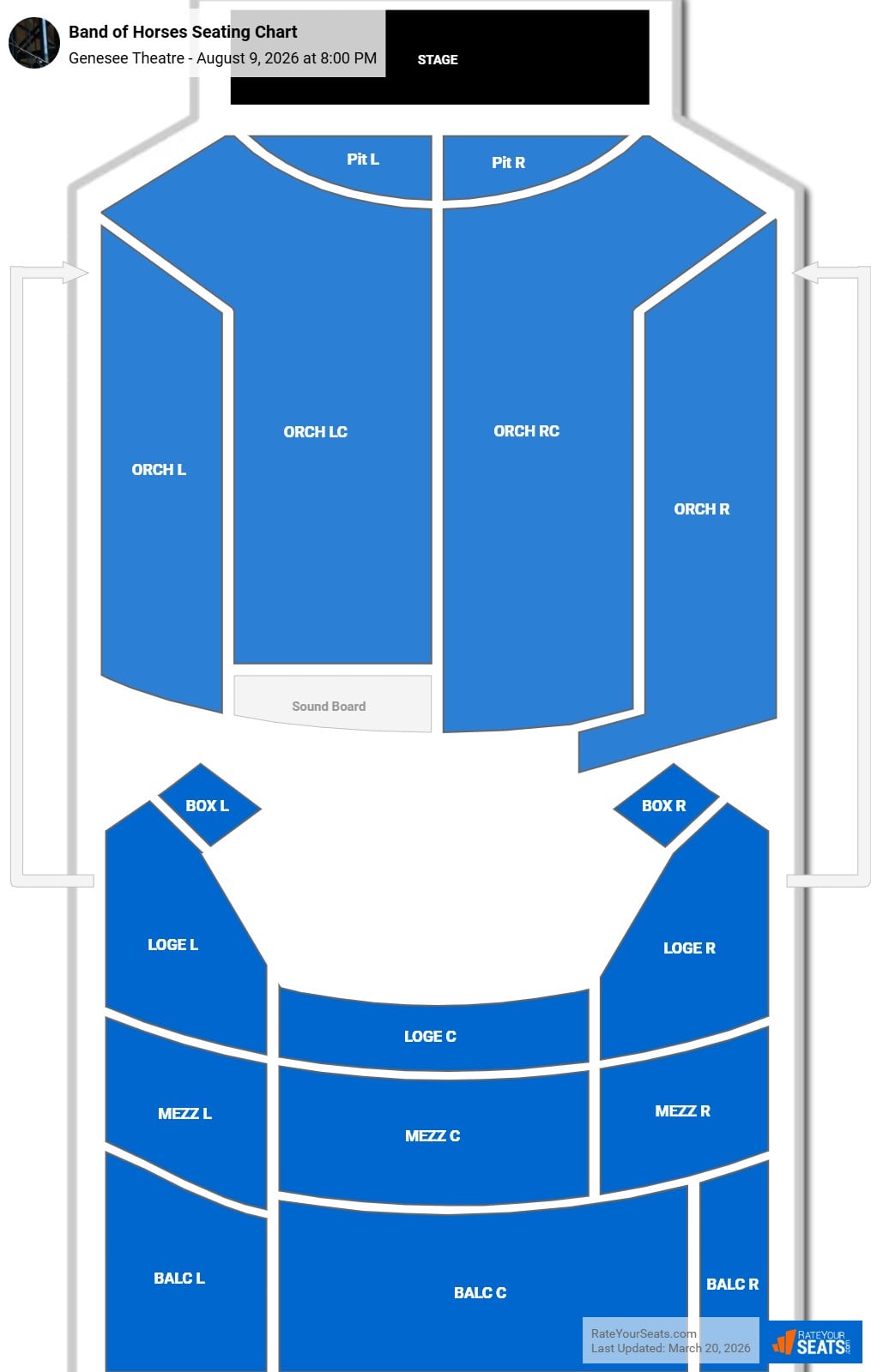 Band of Horses seating chart Genesee Theatre