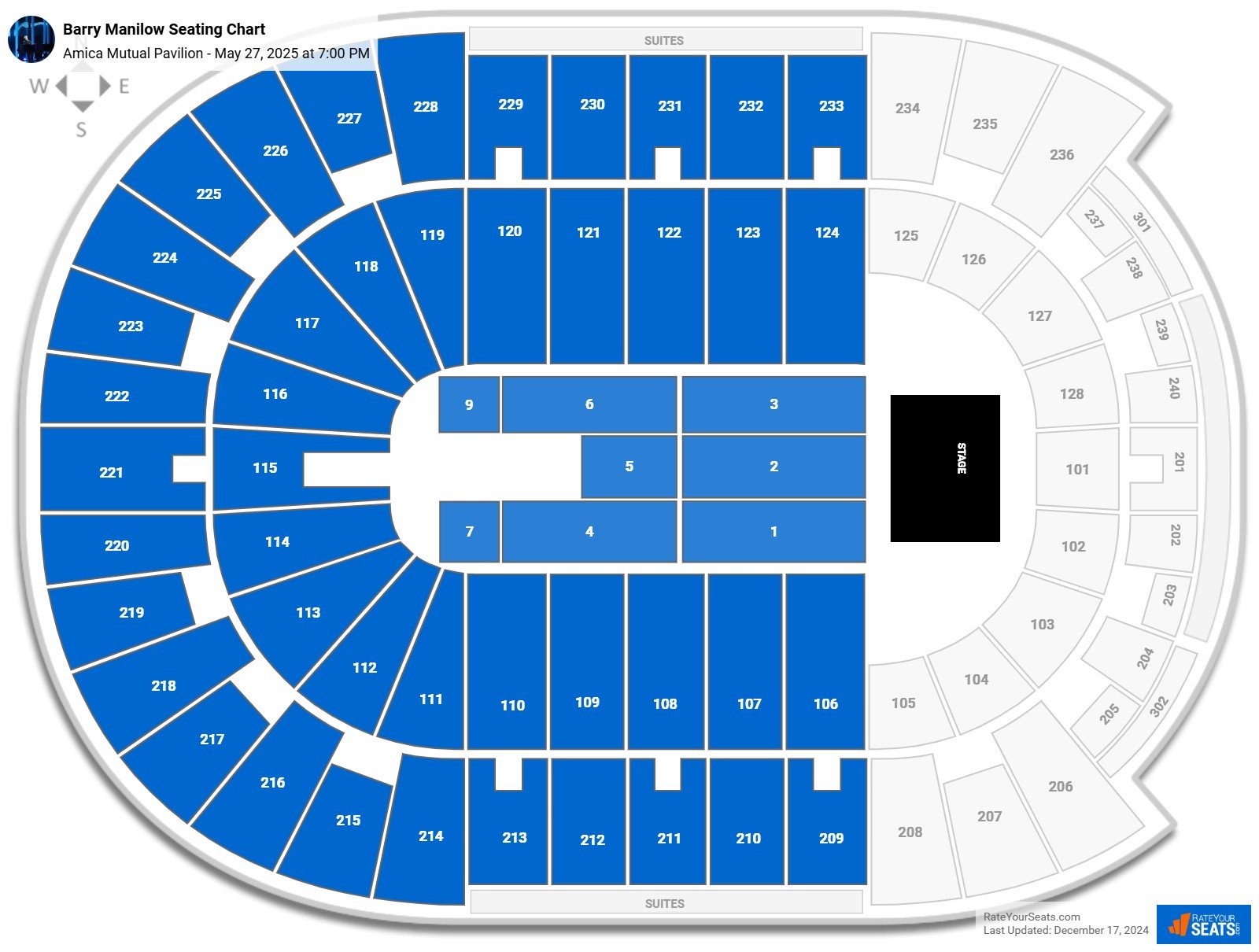 Barry Manilow seating chart Amica Mutual Pavilion