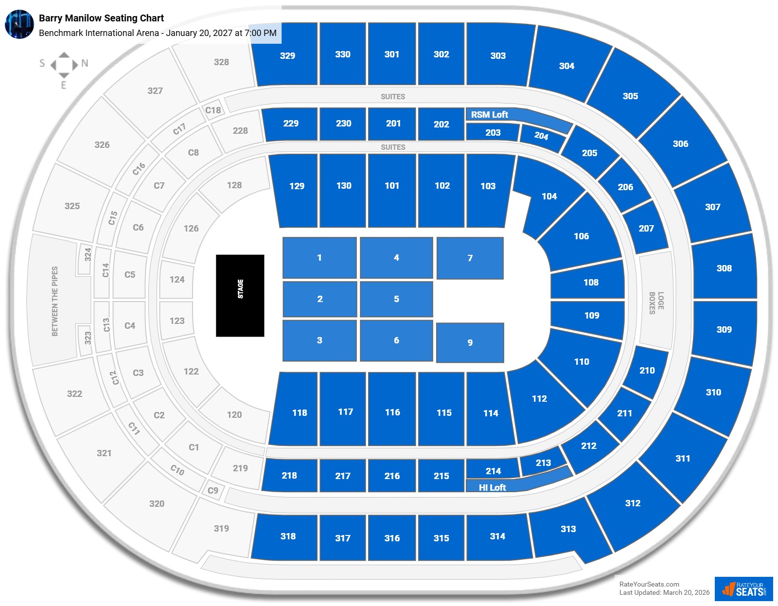Barry Manilow seating chart Benchmark International Arena