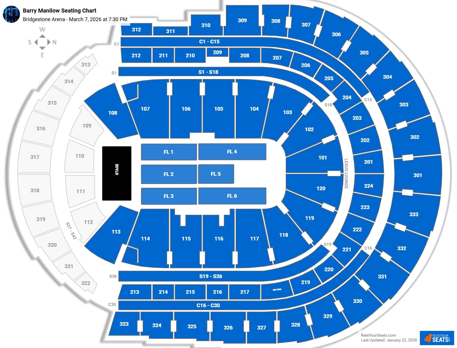 Barry Manilow seating chart Bridgestone Arena