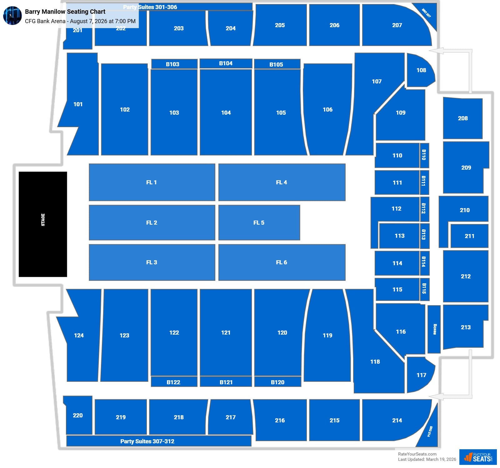 Barry Manilow seating chart CFG Bank Arena