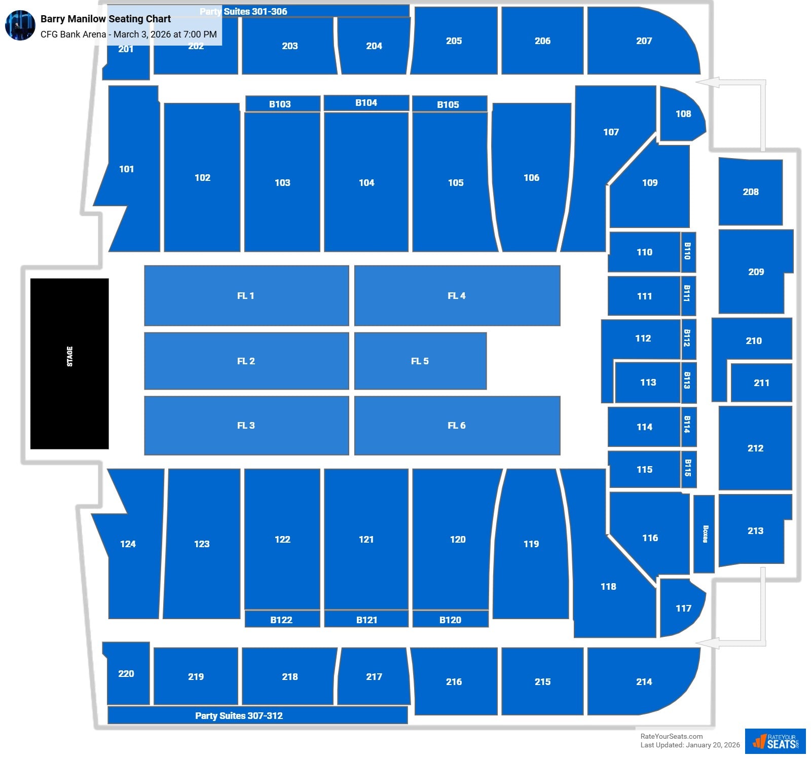 Barry Manilow seating chart CFG Bank Arena