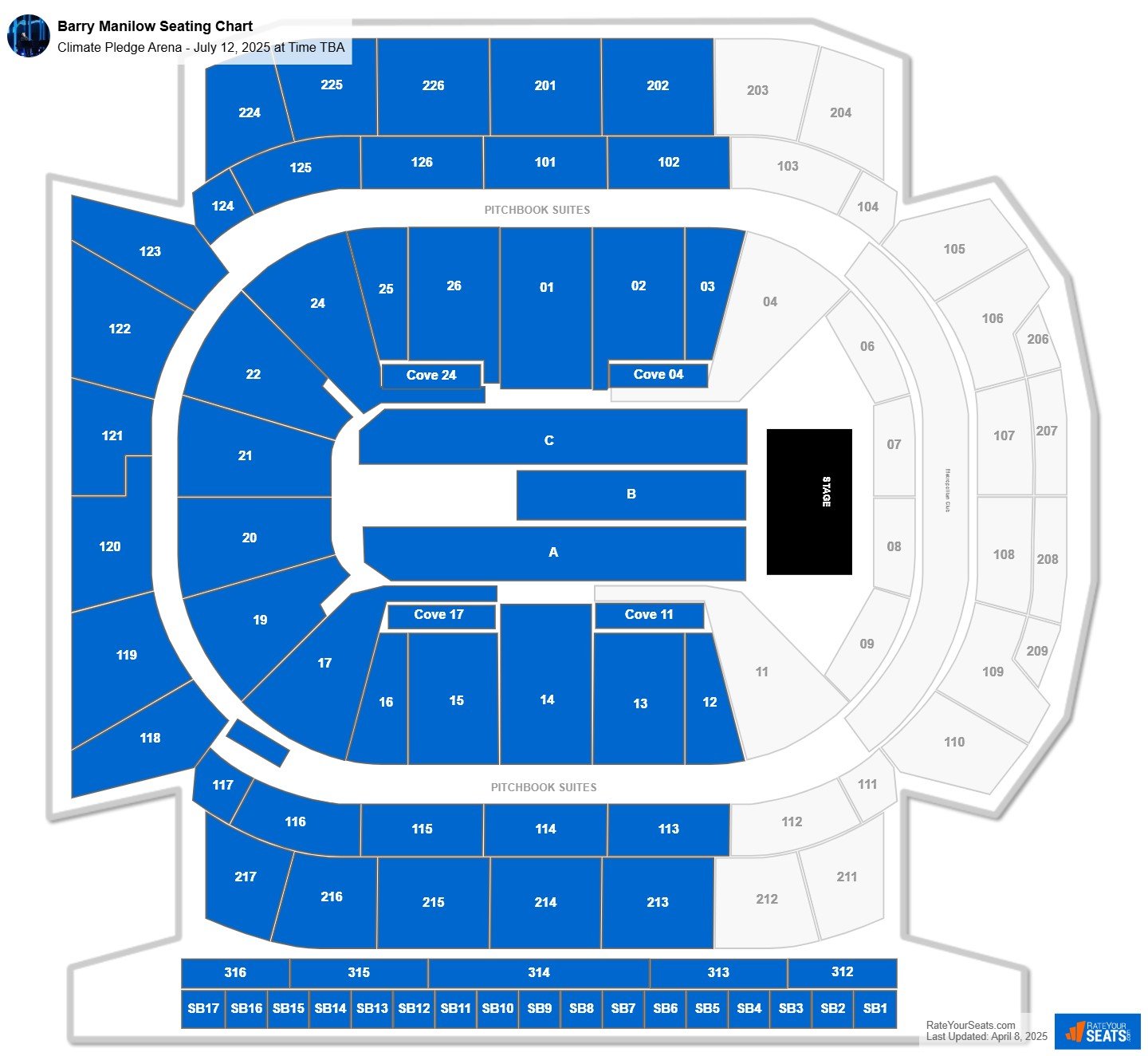 Barry Manilow seating chart Climate Pledge Arena